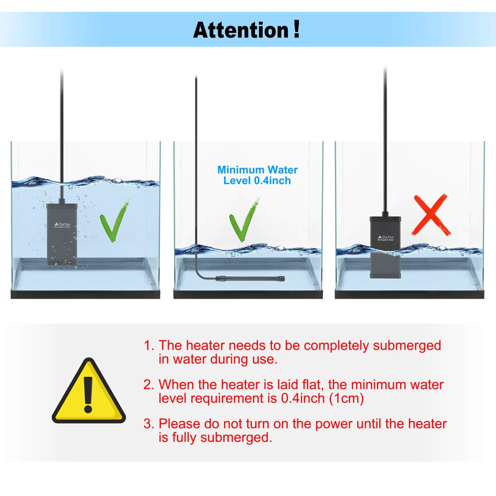 Datoo 10 Watt Small Aquarium Heater Mini Betta Flat Fish Tank Heater For 1 Gallon 1.5 Gallon