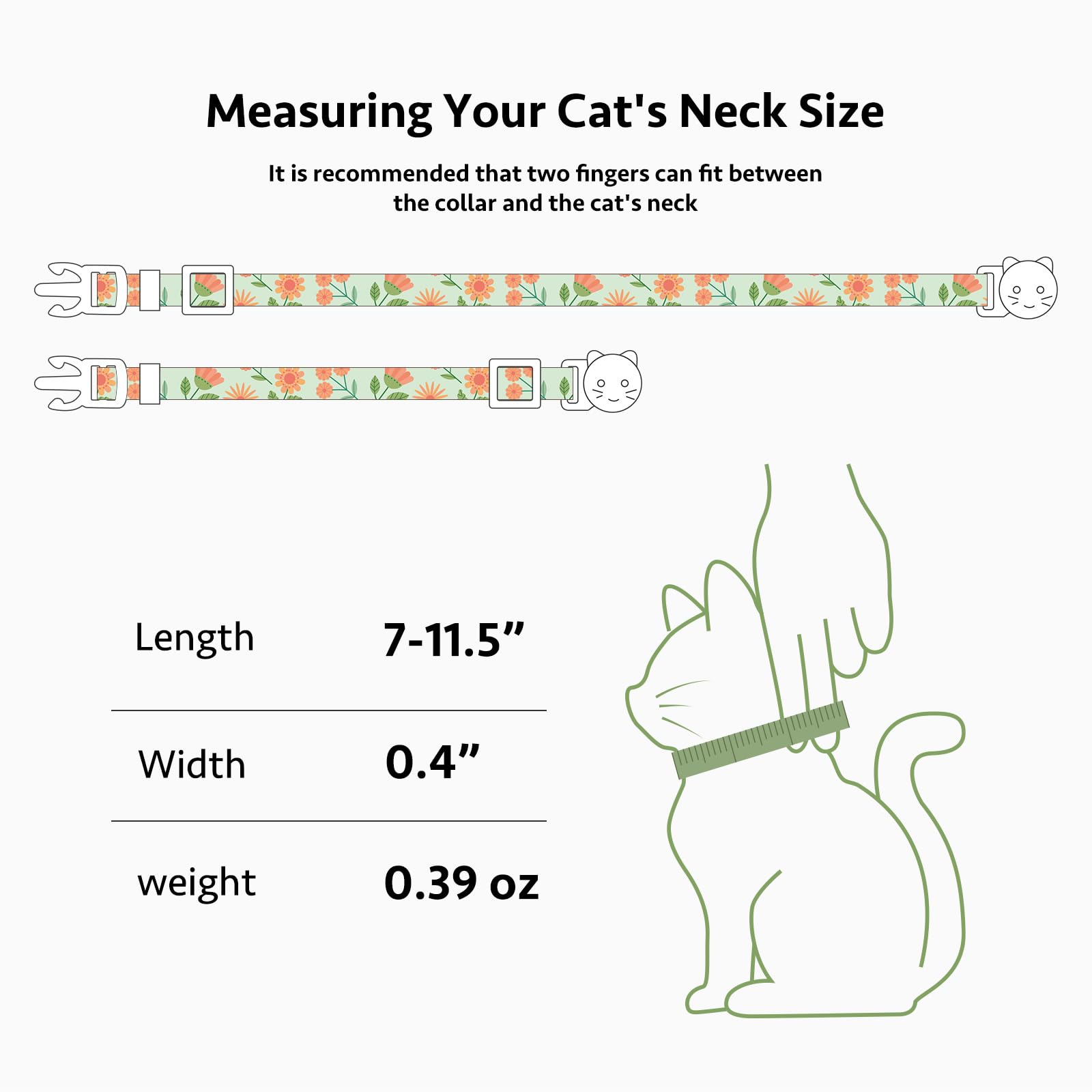 2 Pack Cotton Breakaway Cat Collar Beige And Green Flowers Pendant Cute Kitten Cat Collar With Bell