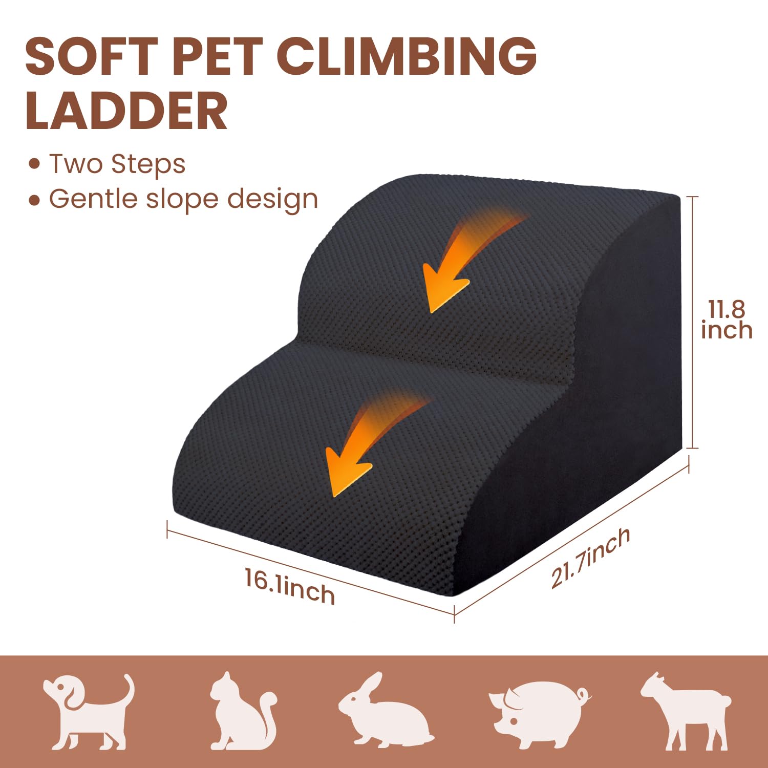 Dog Stairs For Small Dogs, High Density Foam Pet Steps, Extra Wide Non-Slip Pet Ramp For High Beds Or Couch, Soft Doggie Ladder