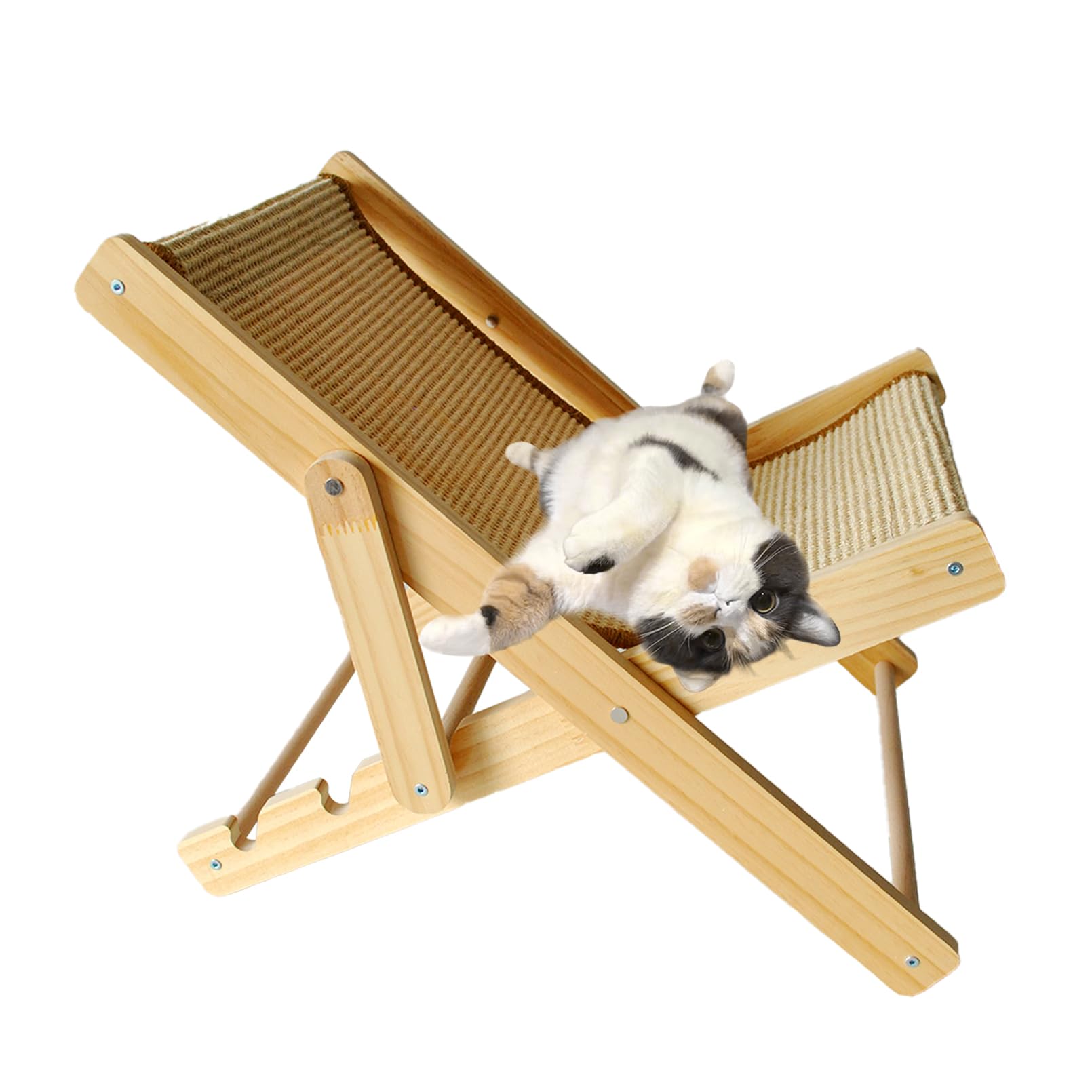 Muyg Sisal Cat Chair For Sunbathing,Adjustable Wooden Cat Lounge Chair With Sisal Mat Scratcher 3 Height Beach Kitty Hammock Bed