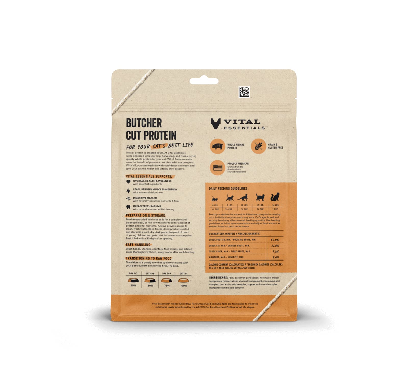 Vital Essentials Freeze Dried Raw Cat Food, Pork Mini Nibs Entree, 8 oz