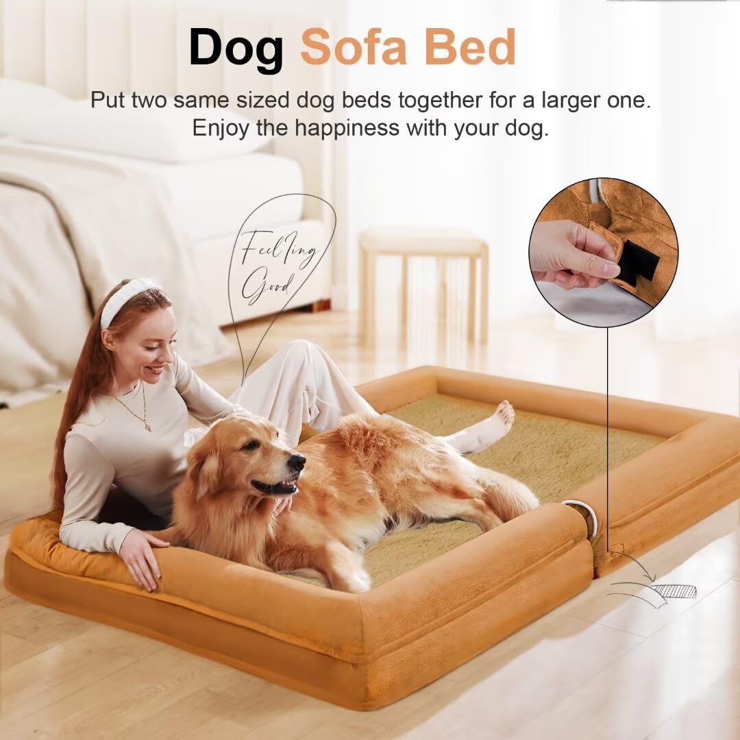 Large Dog Bed Orthopedic Washable: Jumbo Dog Bed Bolster Extra Large Dogs Egg Crate Foam Sofa Couch Waterproof Removable Cover - Orange