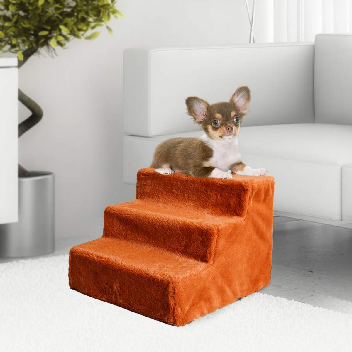 Enjoying Dog Stairs For Small Dogs, 3-Step Doggy Ladder For Couch, Assemblable Non-Slip Puppy Cat Steps, Brown