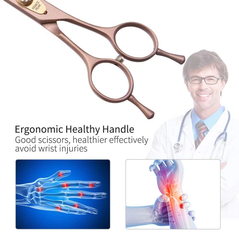 Fenice Peak Professional Curved Dog Grooming Scissors 7 Rose Gold 440C Stainless Steel Pet Cutting Shears Safety Trimming Shea