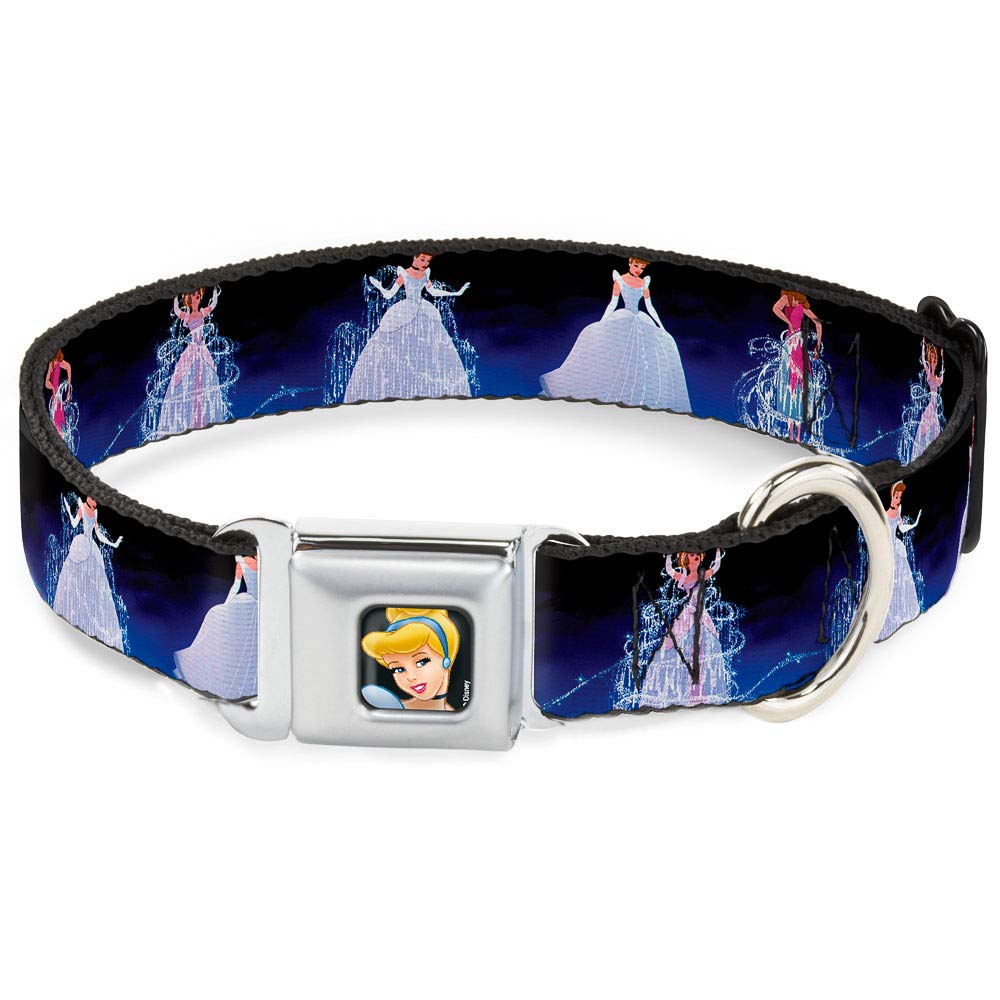 Disney Pet Collar, Dog Collar Metal Seatbelt Buckle, Cinderella Transformation Blue Fade, 15 To 24 Inches 1.0 Inch Wide