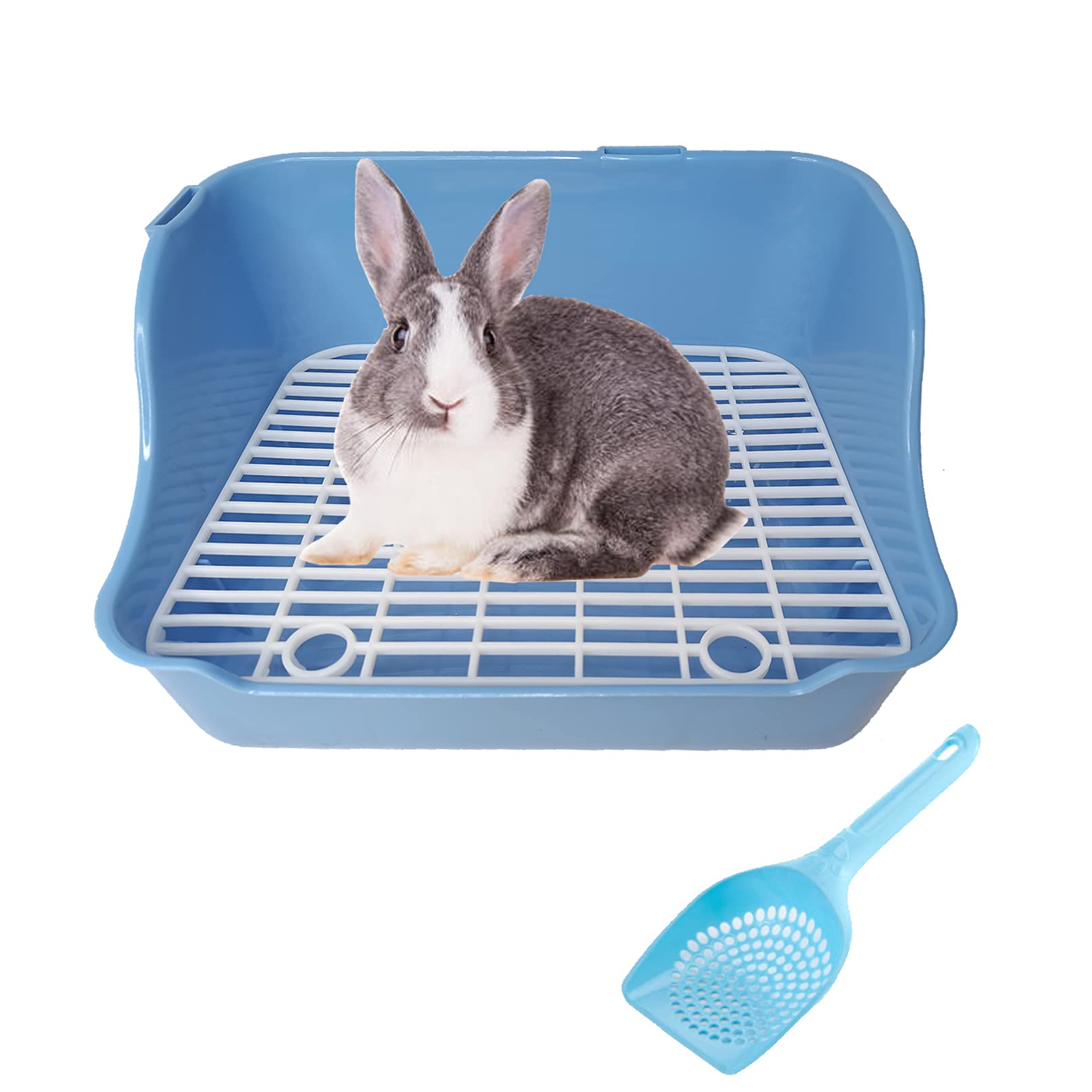 Hamiledyi Small Animal Rabbit Litter Box, Plastic Square Cage Toilet, Corner Pan With Grate, Potty Training For Bunny, Guinea Pigs, Chinchilla, Ferret, Hamster(Blue)