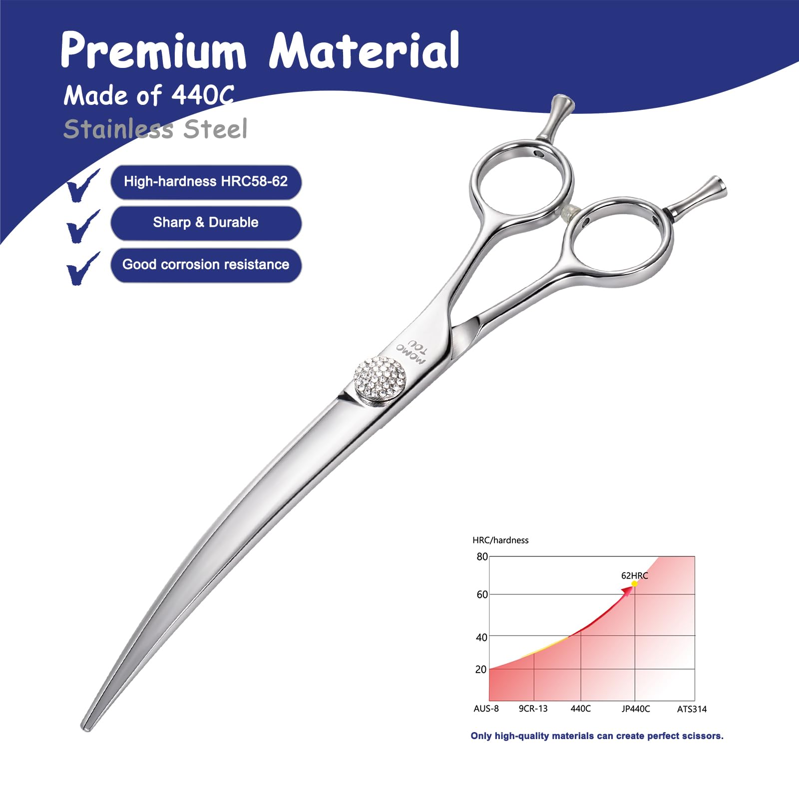 Momotou Professional Curved Dog Grooming Scissors With Simulation Diamond 440C Stainless Steel Polished Pet Cat Hair Cutting She