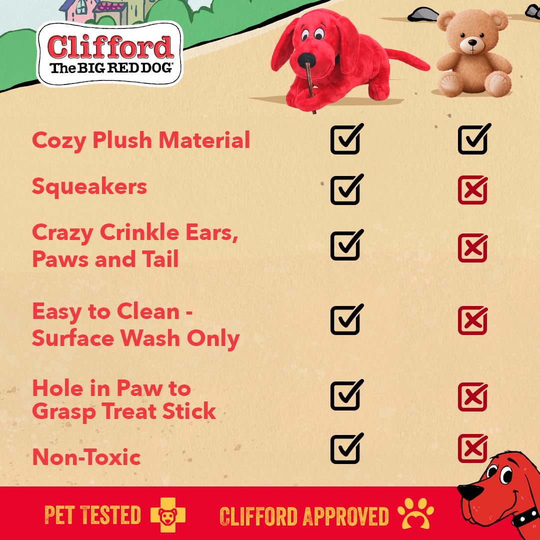 Clifford Plush Dog Toy - Snuggle Buddy for Medium to Large Dogs, 14" Cozy Stuffed Animal with Squeakers, Crinkle - CPSB01, Medium Color