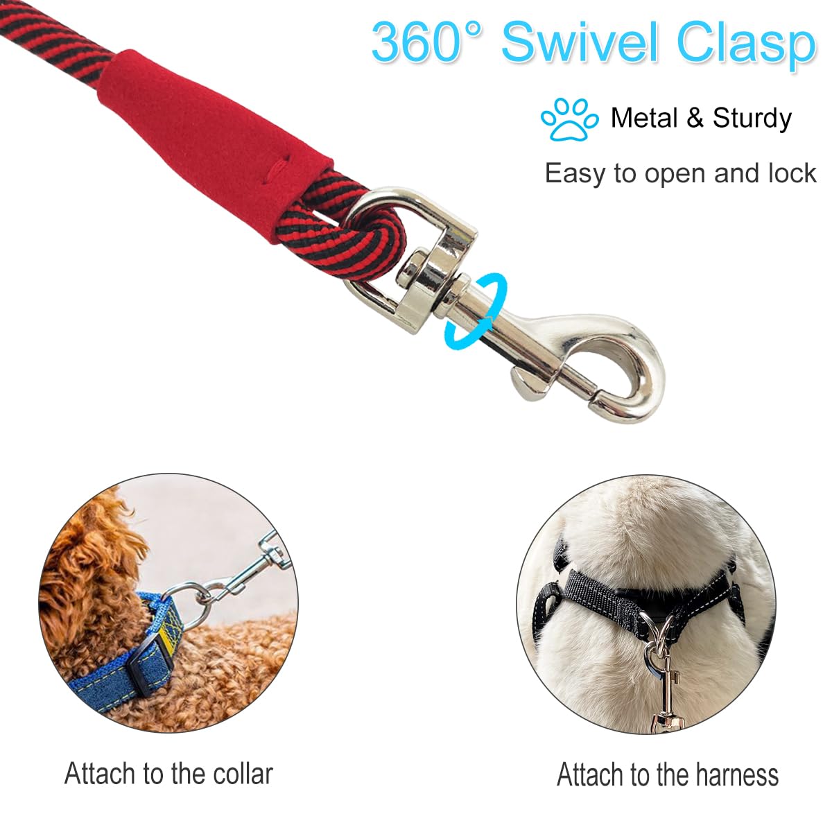 Boswany Small Dog Leash 7Ft, Lightweight Nylon Rope Leash For Puppy Pets, Cats, Small Animals Medium Dogs Walking, Red