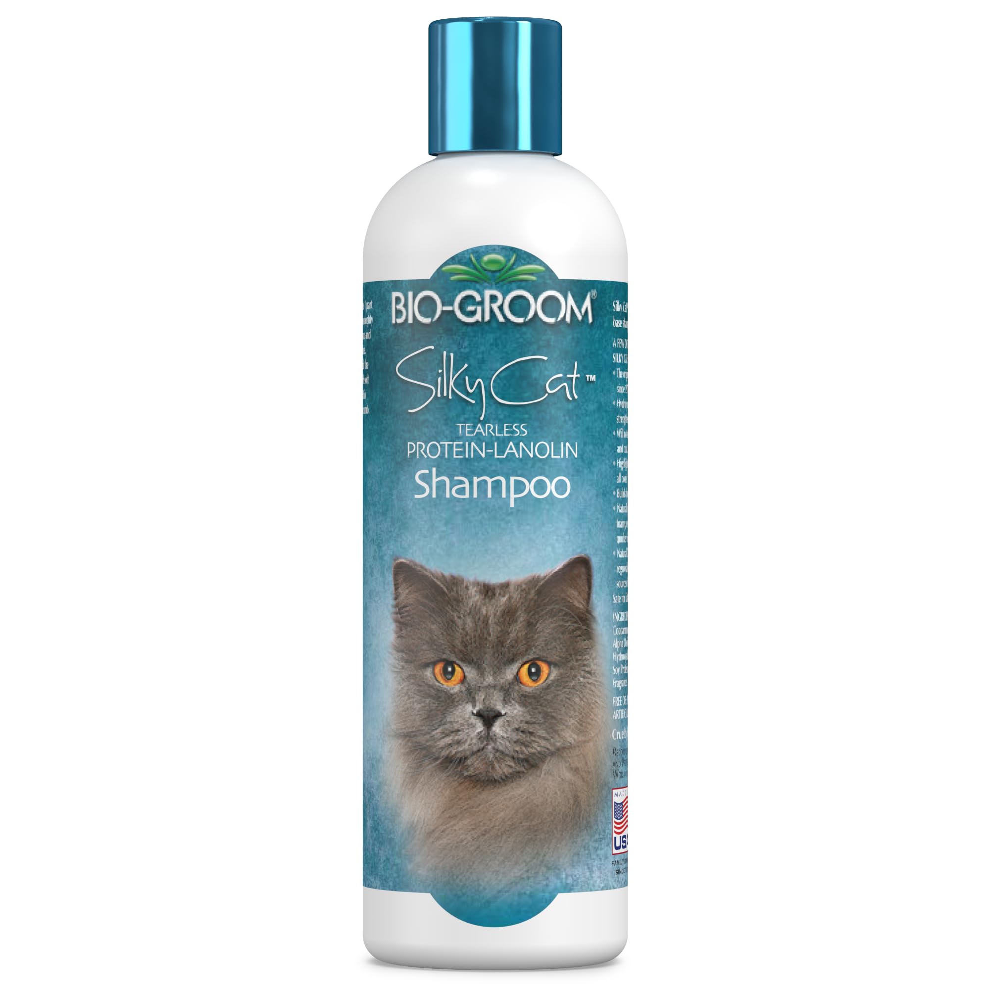 Bio-Groom Protein Lanolin Cat Shampoo – Tear-Free Pet Shampoo, Soy Protein, Cat Bathing Supplies, Residue-Free, Cruelty-Free, Made In Usa, Tearless Cat Products – 8 Fl Oz 1-Pack