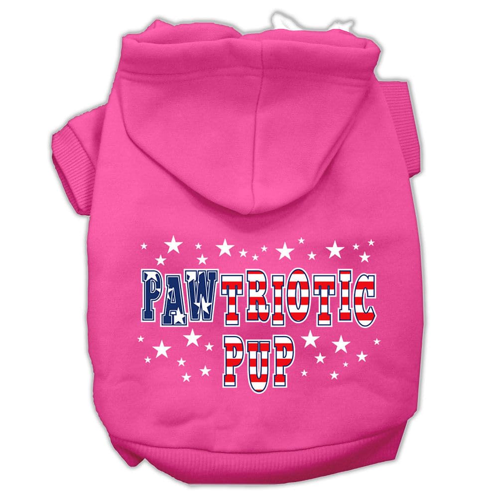 Pet Dog & Cat Hoodie Screen Printed, 'Pawtriotic Pup' Bright Pink Sm (3-6 Lbs.)