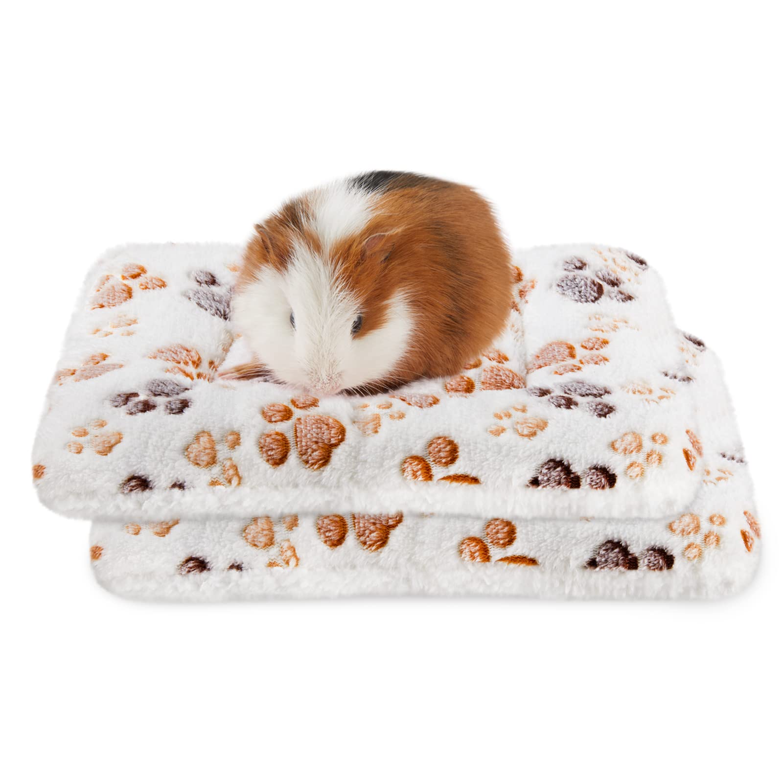 Amakunft 2 Pack Of Square Plush Guinea Pig Pillow, Cozy Hamsters Sugar Glider Hedgehog Sleep Bed, Rabbit Cage Accessories Mat (Paw, Medium)
