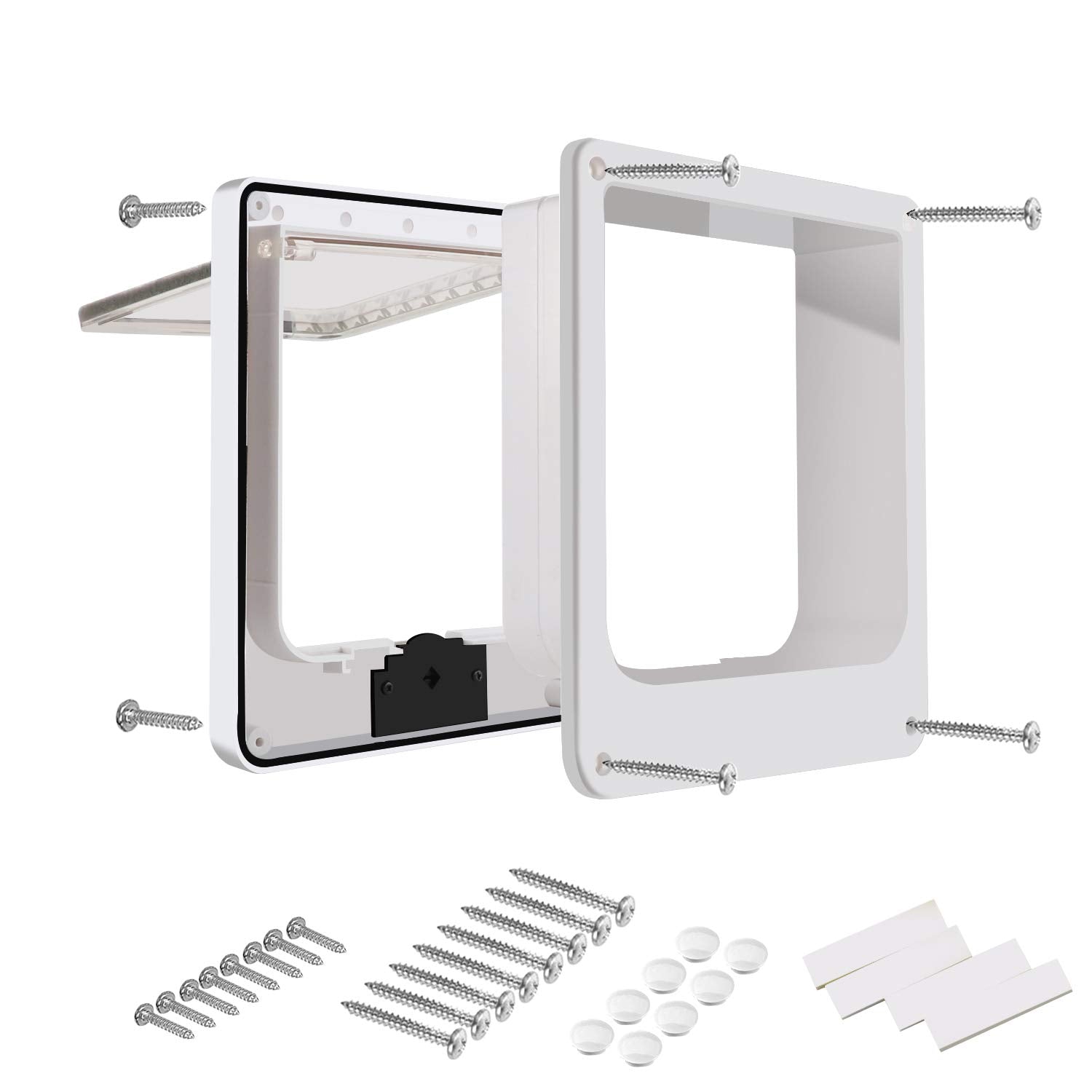 Ceesc Cat Doors, Magnetic Pet Door With Rotary 4 Way Lock For Cats, Kitties And Kittens, Upgraded Version (Medium, White)