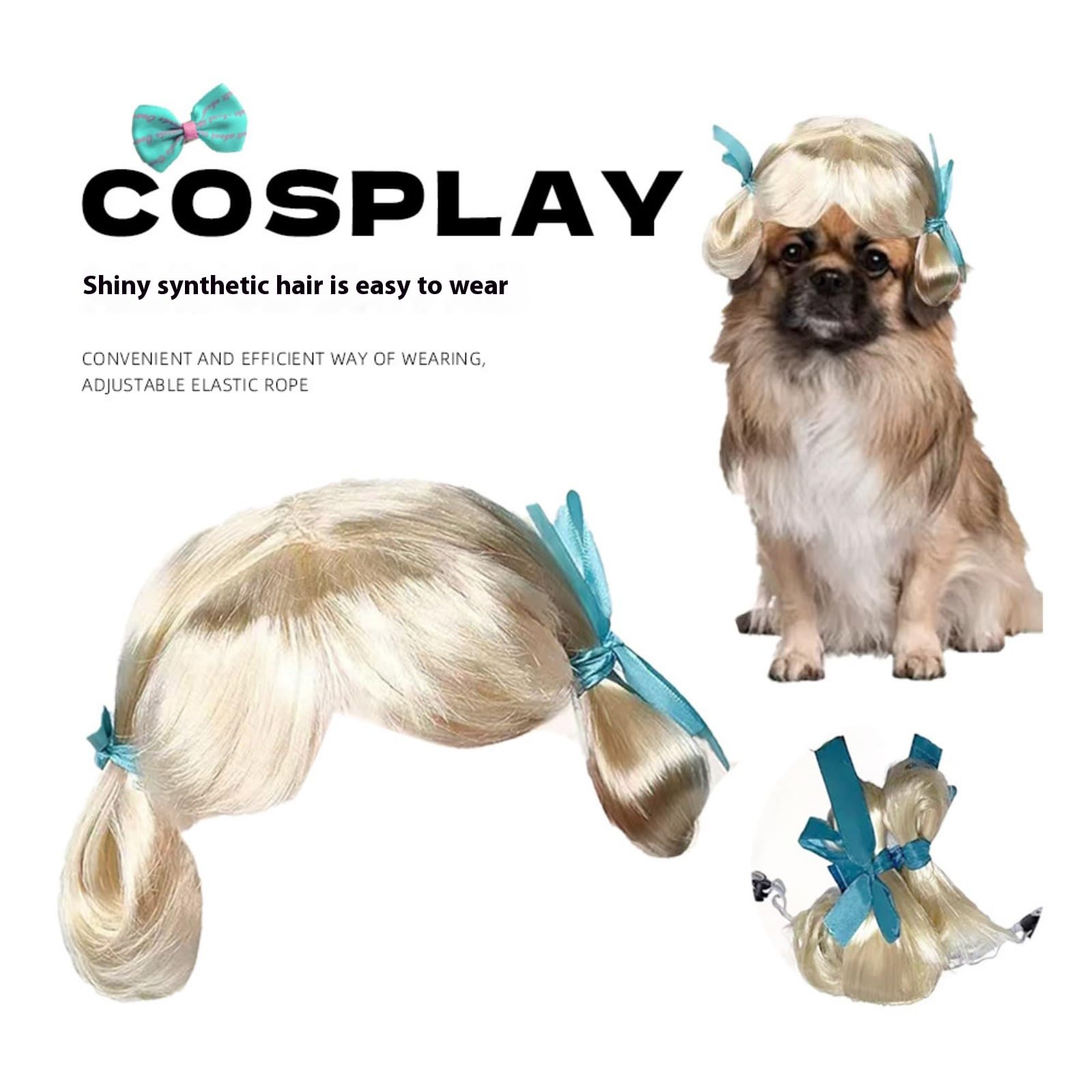 Mengyuexuan Pet Wig For Dogs & Cats - Realistic Simulated Hair Costume Wig With Adjustable Fit | Halloween, Cosplay, Photo Shoot