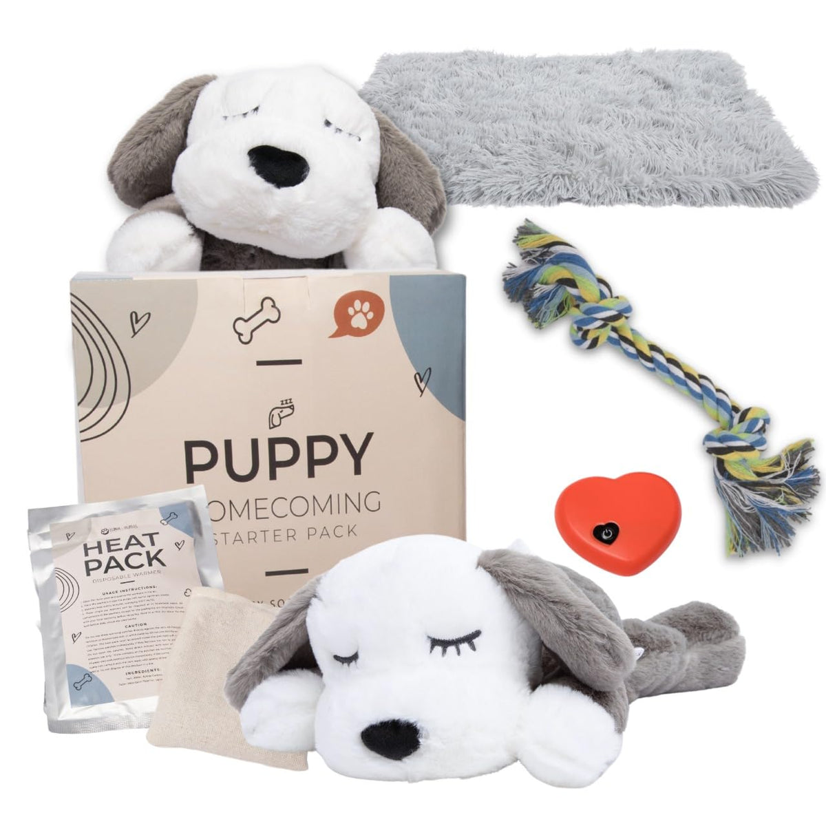 Luna + Rufus Heartbeat Puppy For Dogs With Blanket, Heat Packs And Chew Toy - Pet Anxiety Relief And Calming Sleep Aid - Perfect