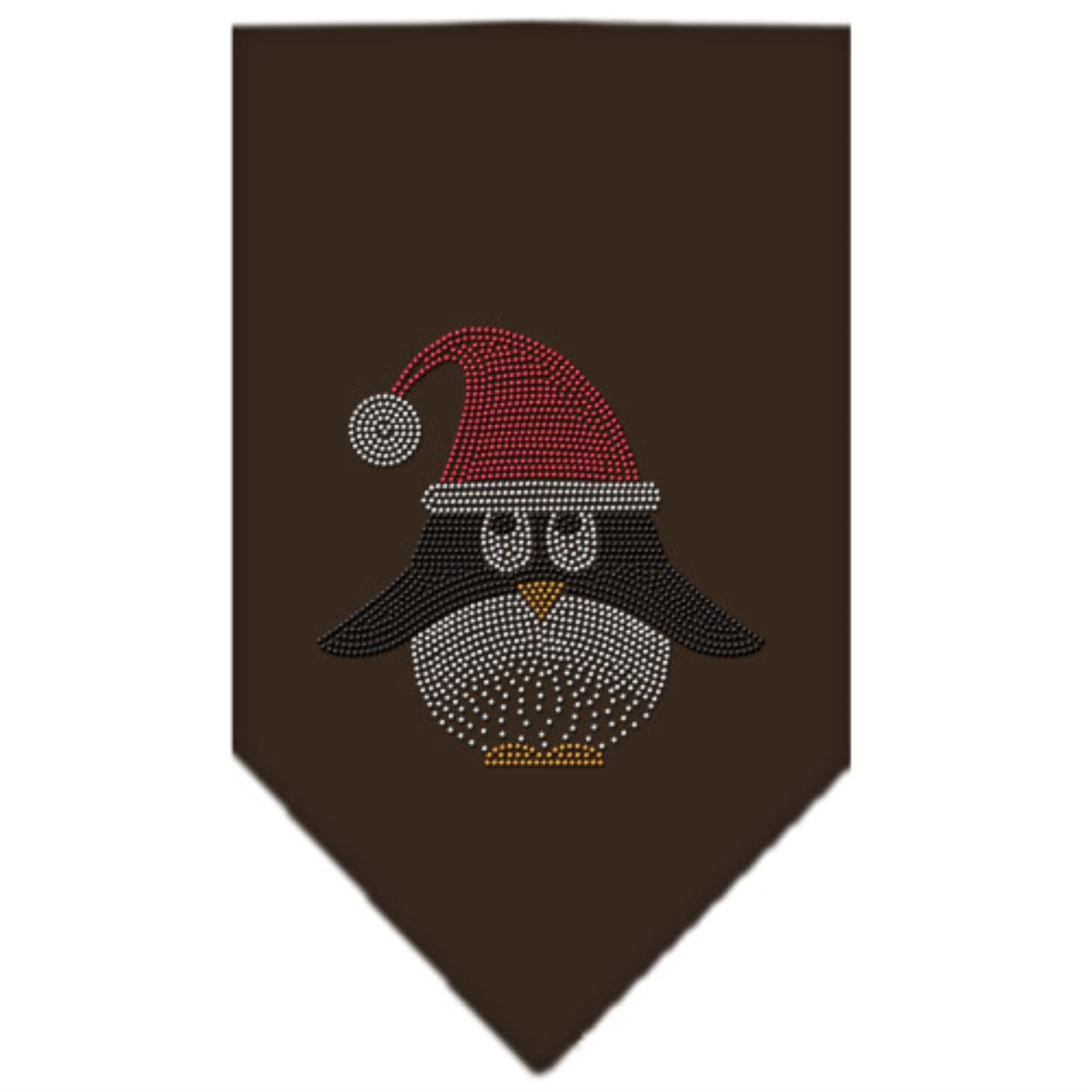 Christmas Pet and Dog Bandana Rhinestone, "Santa Penguin" Brown Small