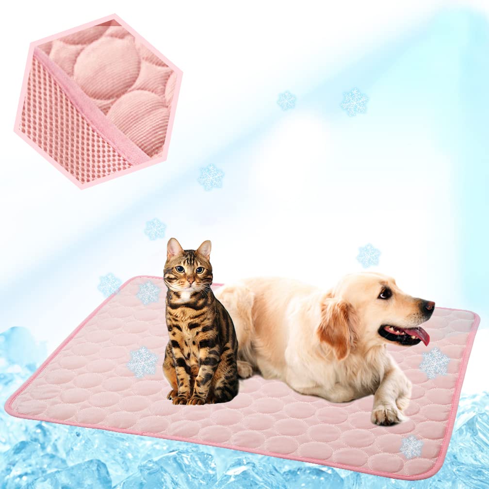 Meilimiyu Washable Dog Cooling Mat Ice Silk Pet Self Cooling Pad Blanket (40X28 In, Pink)