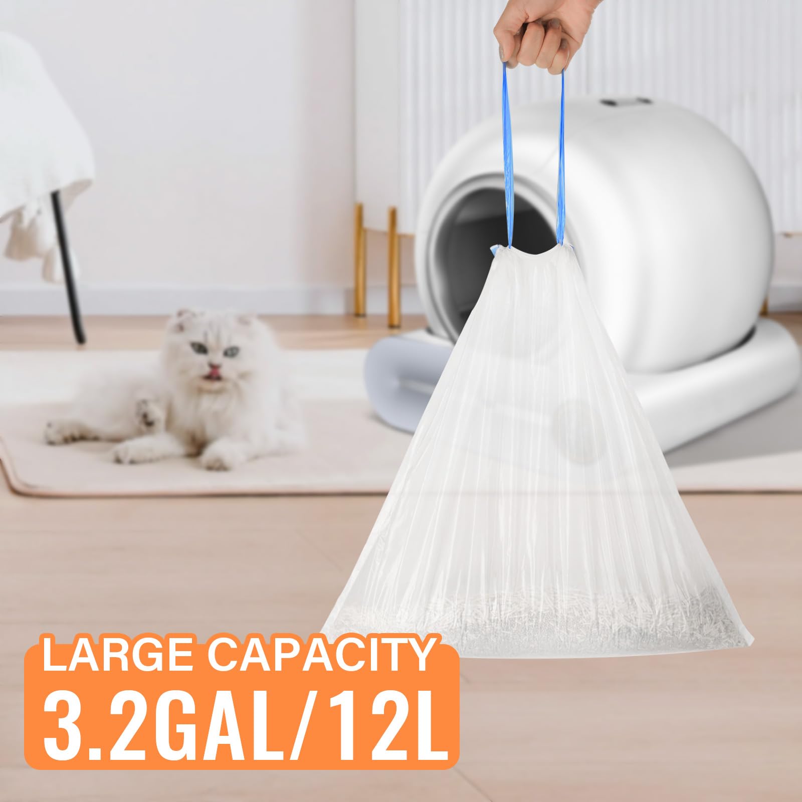 Cat Litter Bags, 80 Pieces Litter Box Liners For Automatic Cat Litter Box Self Cleaning, 4 Rolls 18 X 18 Inches Robot Drawstring