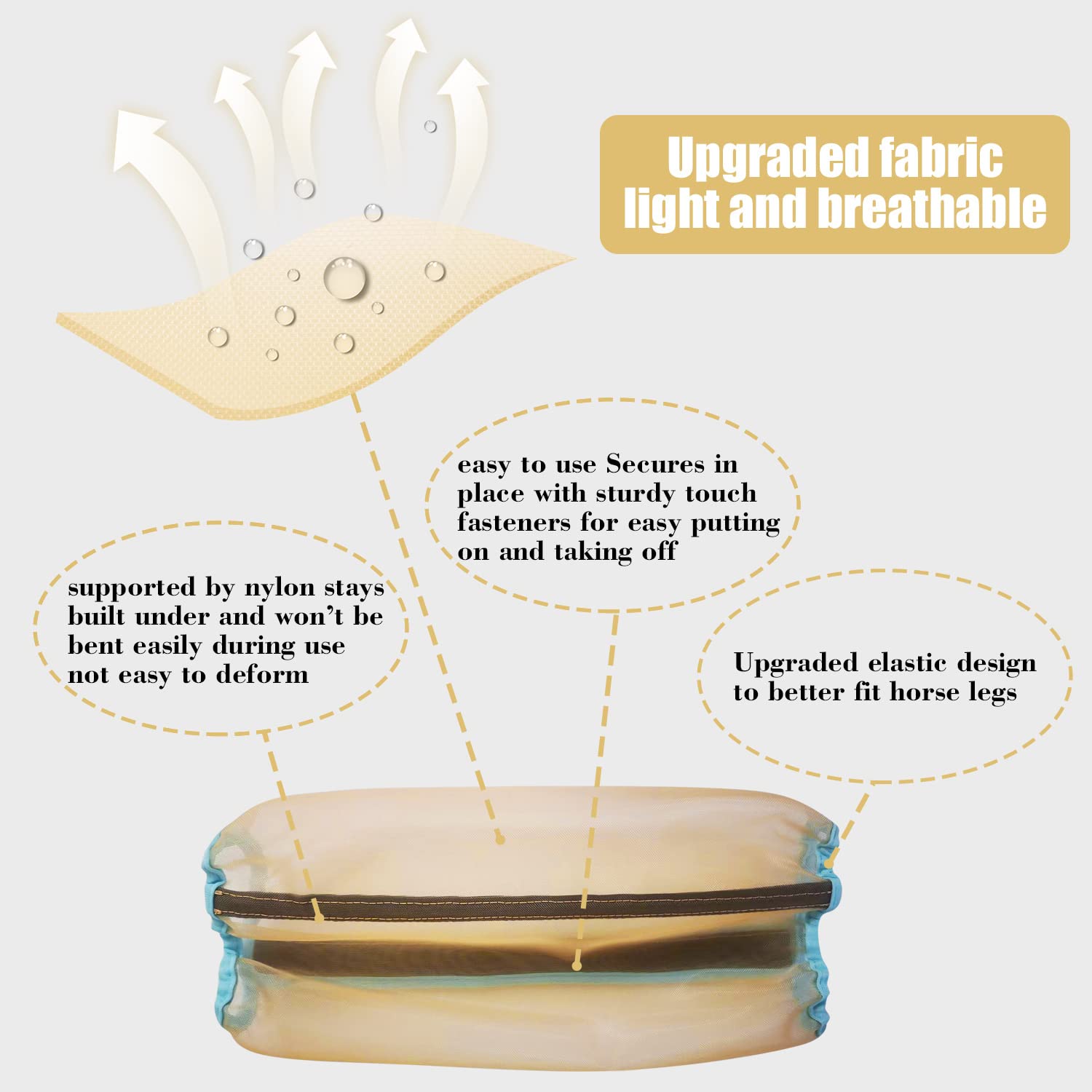 Mesh Fly Boots For Horse Breathable Shoofly Leggings For Horses Set Of 4 (L, Light Khaki)