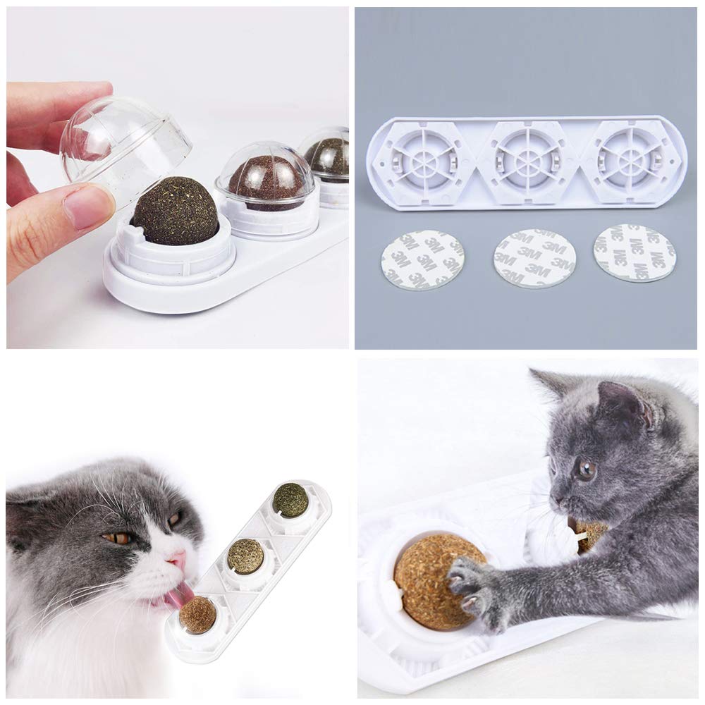 WoLover Catnip Wall Ball Toys - Rotatable Cat Snack Edible Balls with Natural Healthy Catnip | Silvervine | Gall Nut, Kitten Pla