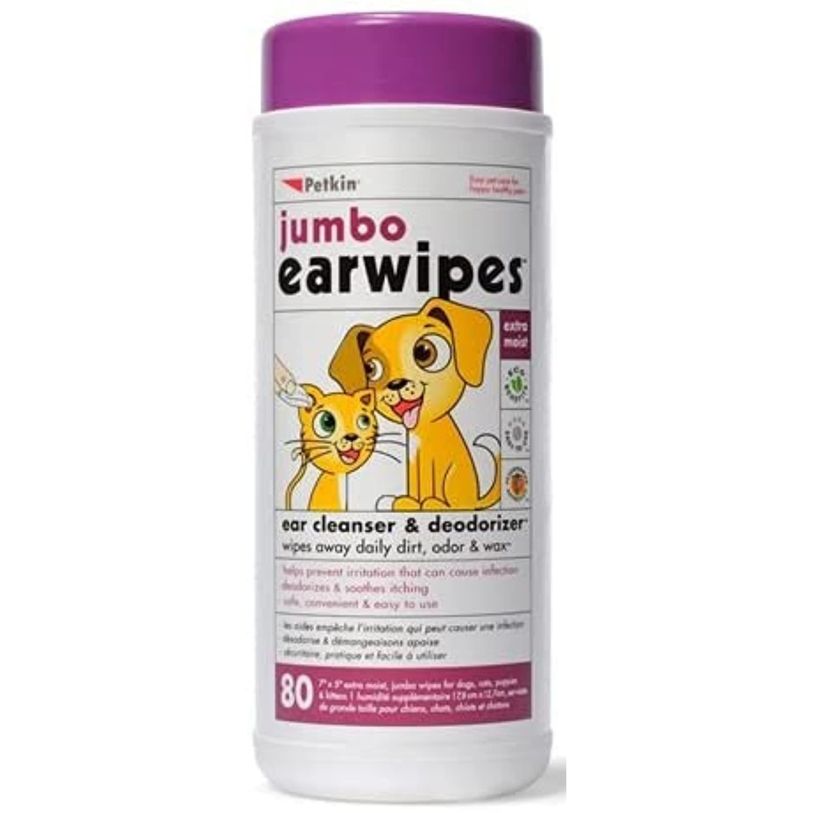 Petkin Jumbo Earwipes For Dogs And Cats, Wipes Away Daily Dirt And Odor, Cleans Ears, Remove Dirt, Odor And Wax, Super Convenien