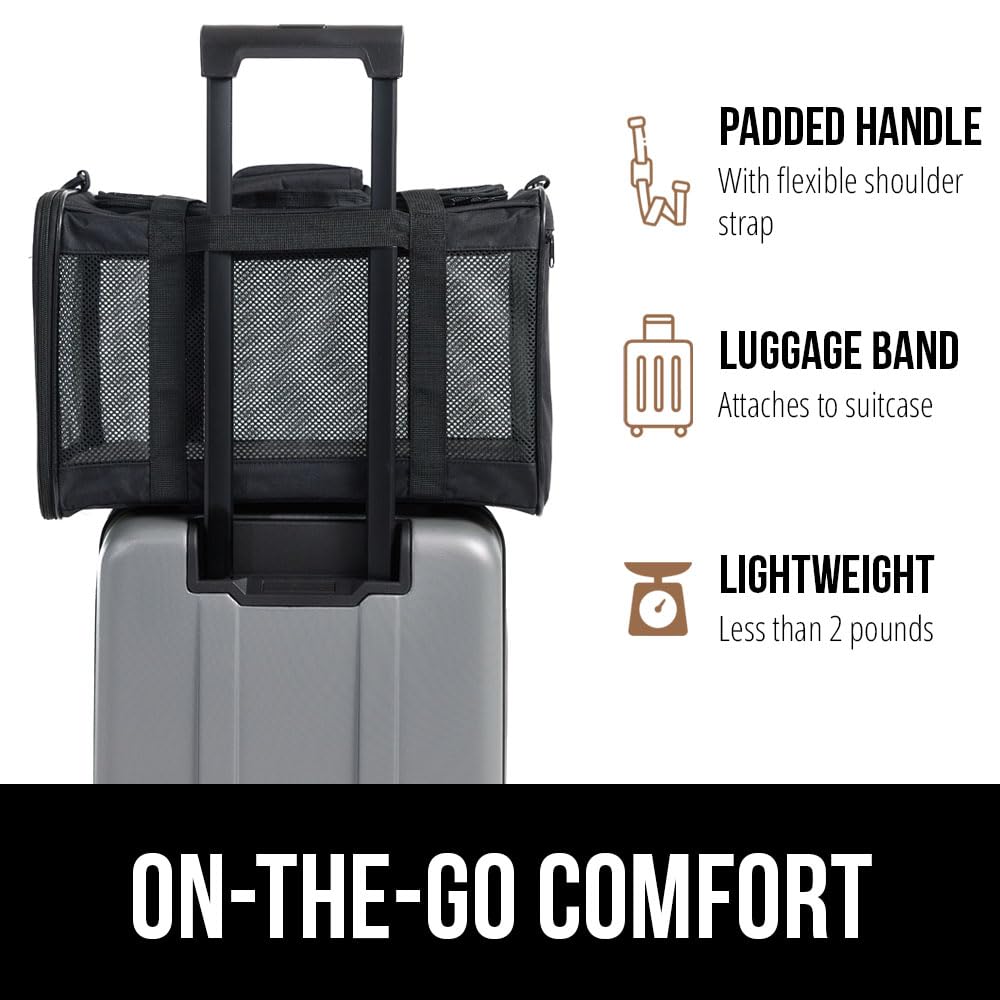 Gorilla Grip Airline Travel Cat Carrier Bag Up To 15 Lbs, Breathable Mesh Collapsible Pet Carriers For Small, Medium Cats, Small Dogs, Puppies, Portable Kennel With Soft Washable Waterproof Pad, Black