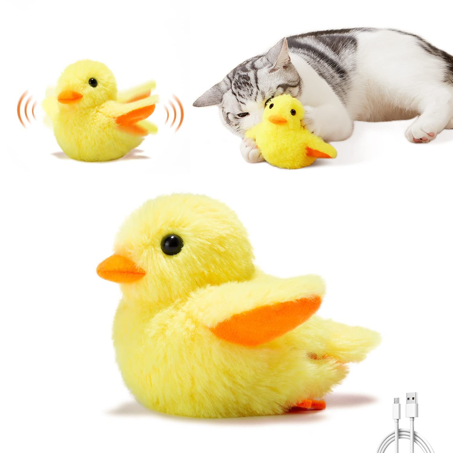 Potaroma Cat Toys Rechargeable Flapping Duck With Silvervine Catnip, Lifelike Quack Chirping, Touch Activated Kitten Kicker Plus