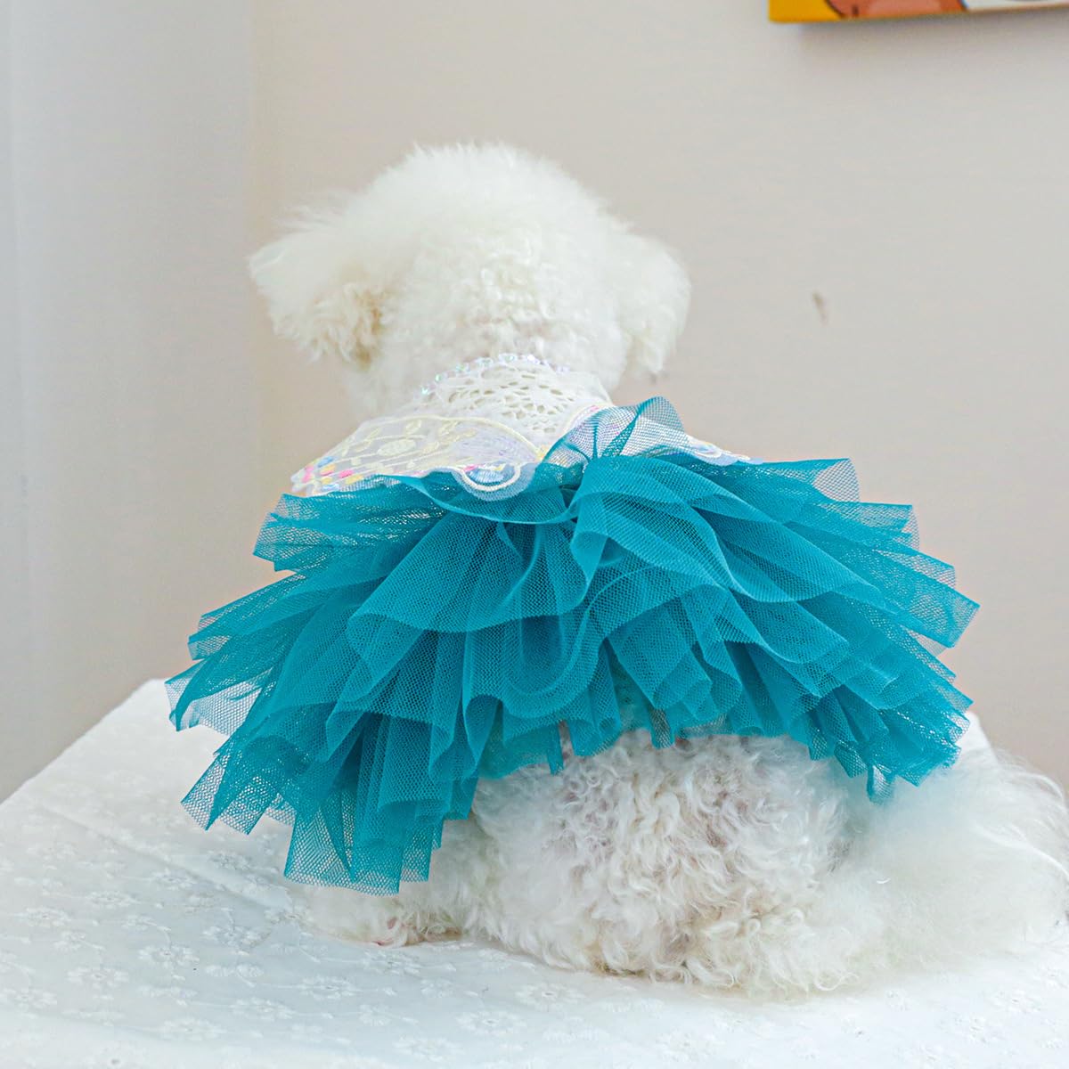Marupet Fashion Sweet Puppy Dog Blingbling Princess Skirt Pet Dog Lace Cake Camisole Tutu Dress B-Blue Xs