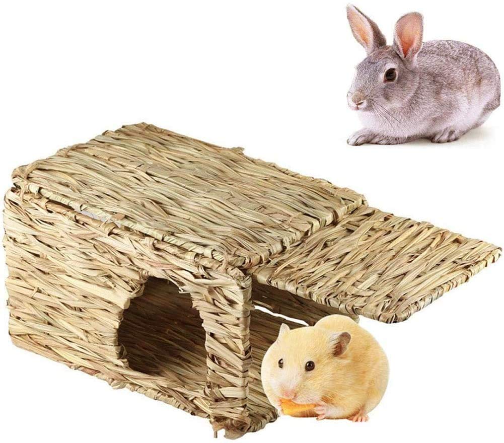 Tfwadmx Rabbit Grass House 2Pcs, Extra Large - Natural Hand Woven Seagrass Play Hay Bed, Hideaway Hut Toy For Bunny Hamster Guin