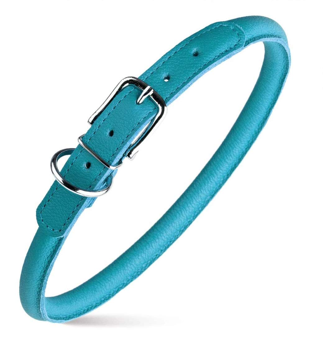 Dogline Rolled Leather Dog Collar - For Small, Medium And Large Breeds - Soft And Padded Round Luxury Design 1/2 By 22-25'' Roun