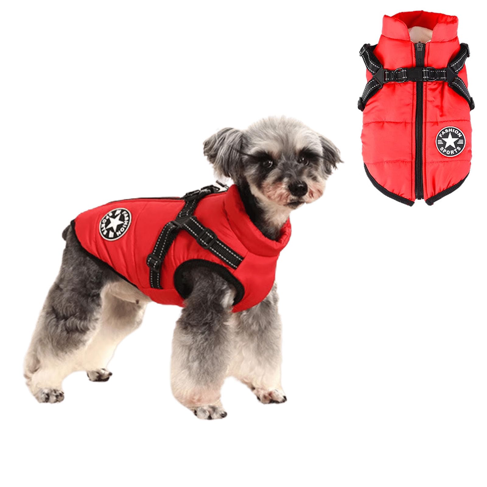 Hdkuw Small Dog Jacket, Small Dog Coat Harness Winter Warm Vest Jacket Waterproof Cotton Costume For Puppy Small Dogs (M, Red)