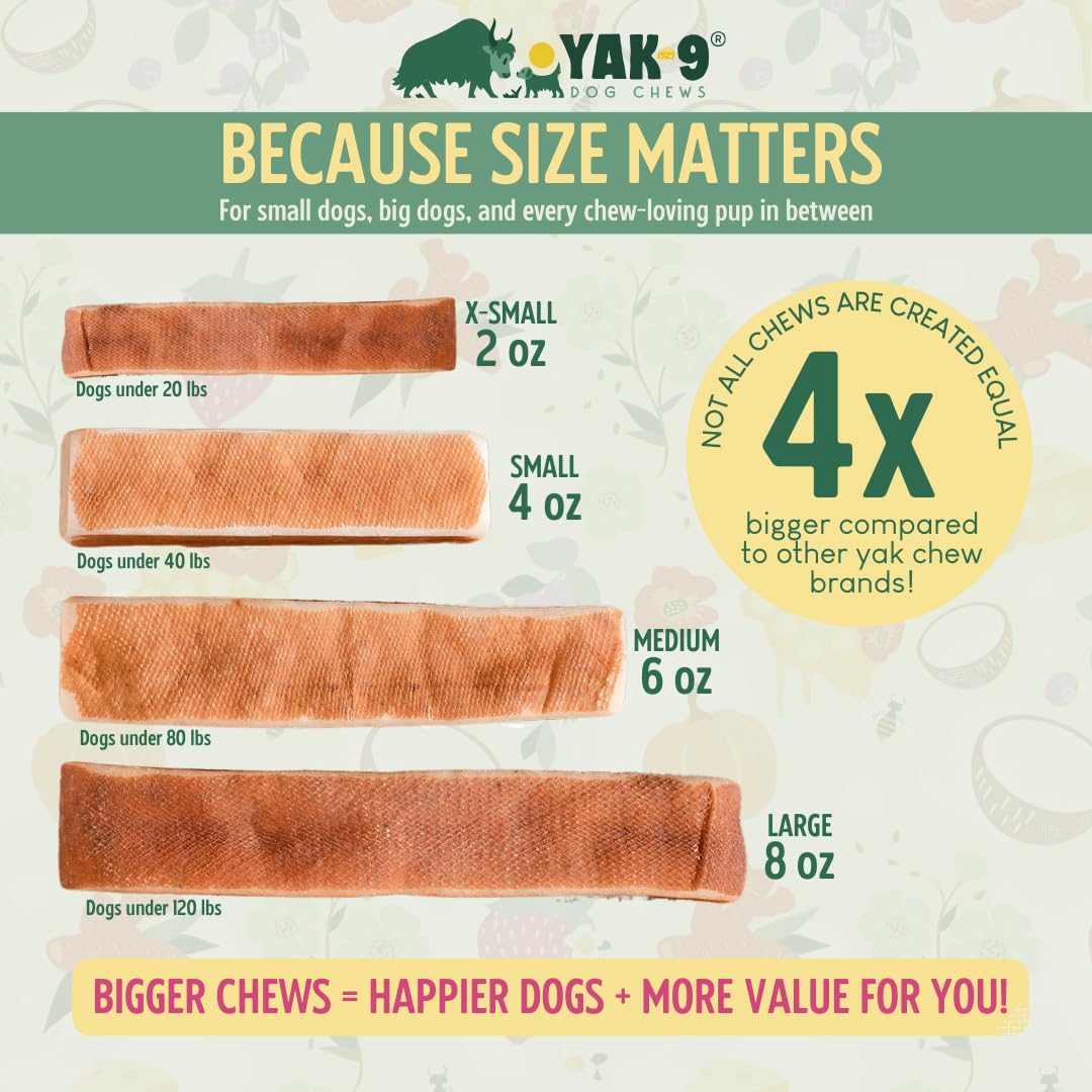 Yak9 Cheese Dog Chews, High Protein Treats, Natural, Rawhide Free, Long Lasting with Vitamins & Minerals, Medium Size, Yak & Cow