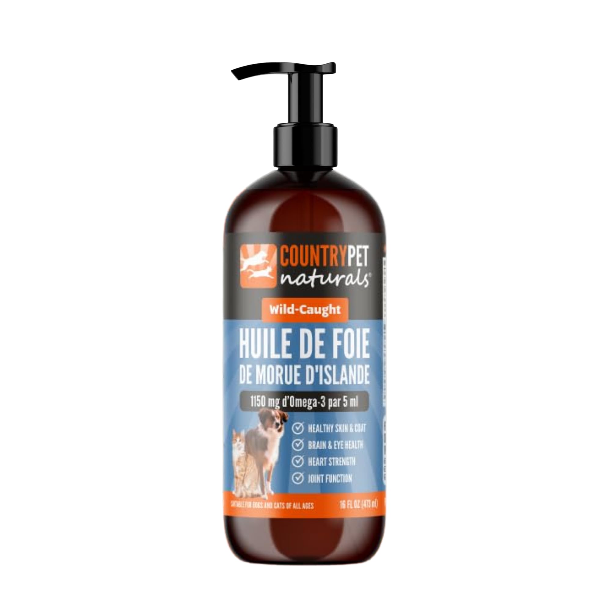 Wild Caught Pure Cod Liver Oil 16oz Highest Omega 3 1150mg/tsp, Highest Purity, High EPA/DHA, Vitamin A & D - Reduces Itching, H