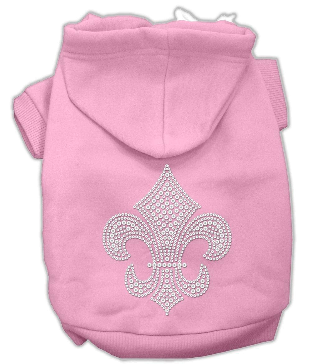 Silver Fleur De Lis Rhinestone Dog, Cat, or Pet Hoodie Black MD (6-10 lbs.)
