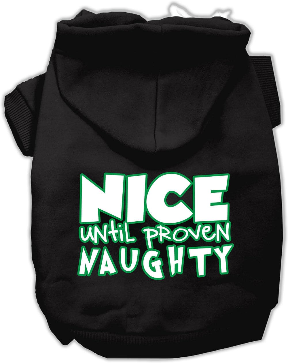 Christmas Pet, Dog & Cat Hoodie Screen Printed, 'Nice Until Proven Naughty' Black Md (6-10 Lbs.)