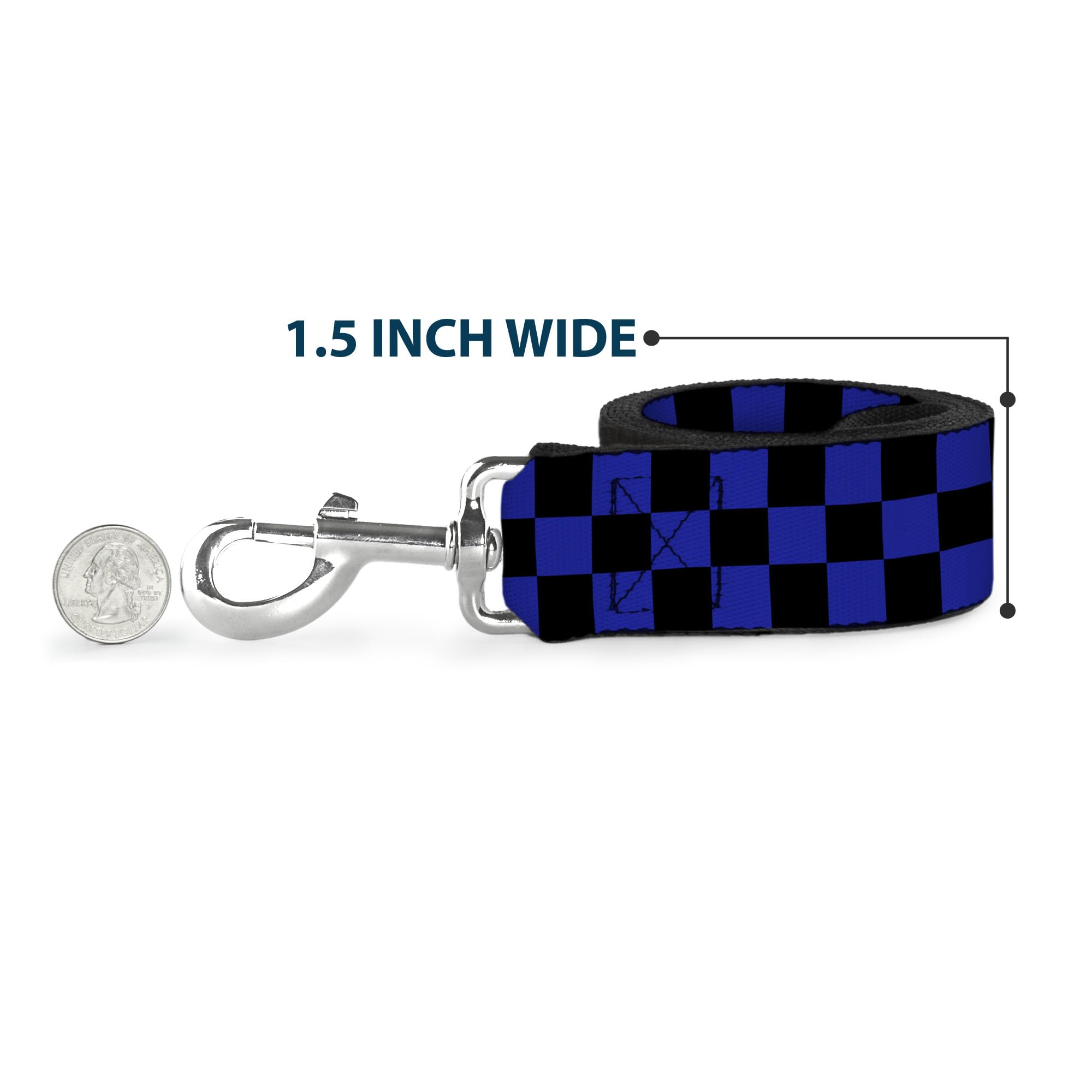 Buckle-Down Pet Leash - Checker Black/Neon Blue - 6 Feet Long - 1.5 Wide