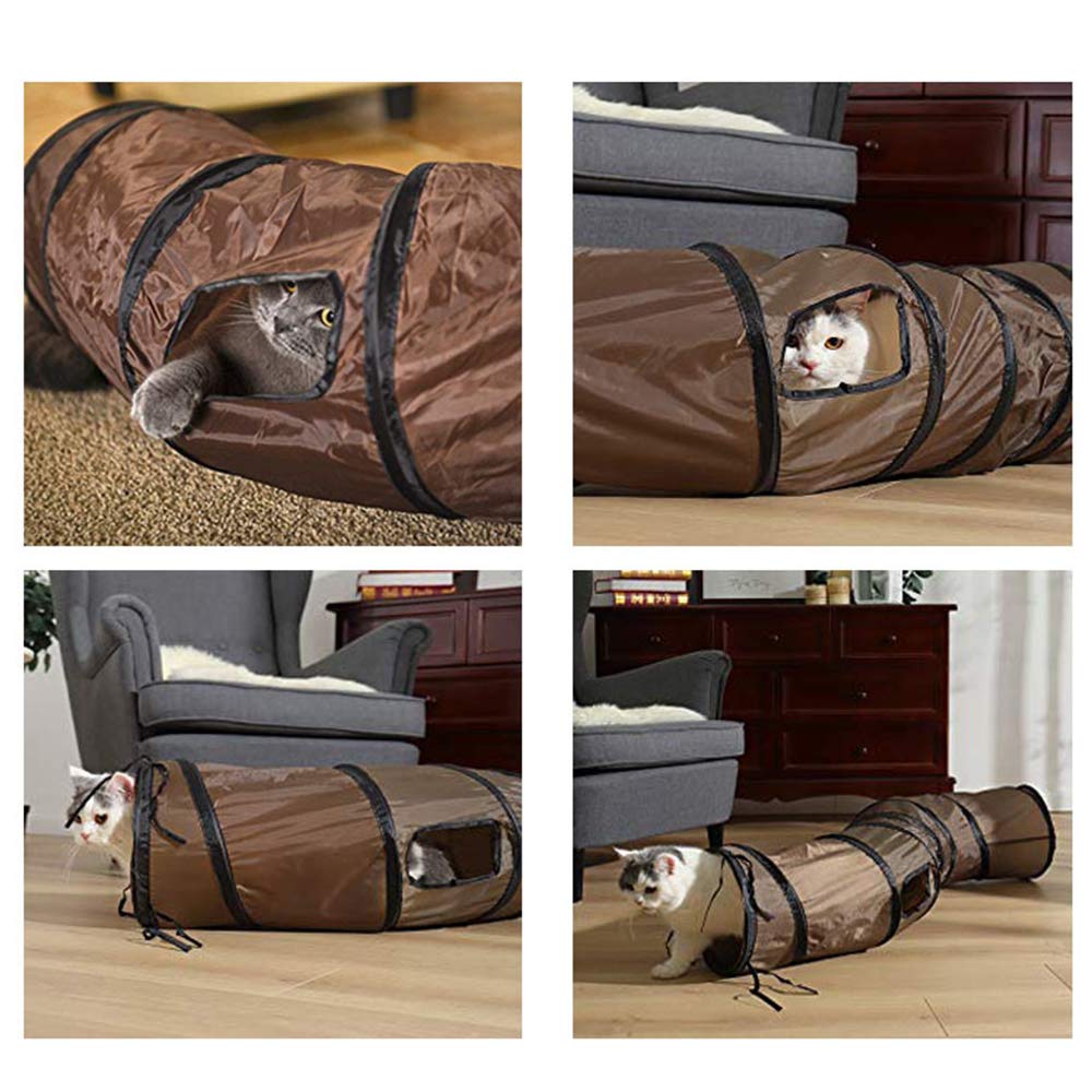 Andiker Cat Tunnel, S-Shape Cat Tunnel Pet Tube Collapsible Play Toy Indoor Outdoor Toys For Exercising Hiding Training And Running Cat Puzzle Toy With 2 Side Holes (Brown)