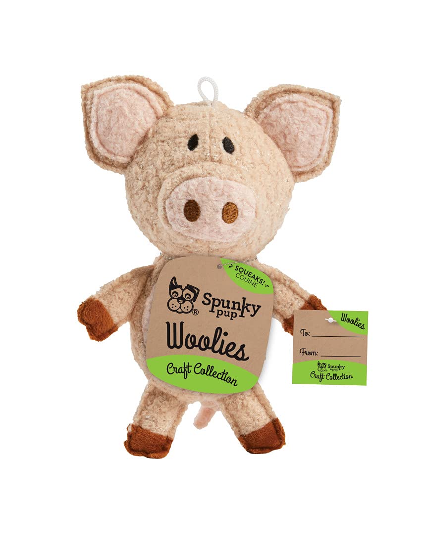 Spunky Pup Woolies Dog Toy | Squeaky Plush Toy | Made With Double Stitched Wool | Mini Pig, Pink, (2192)