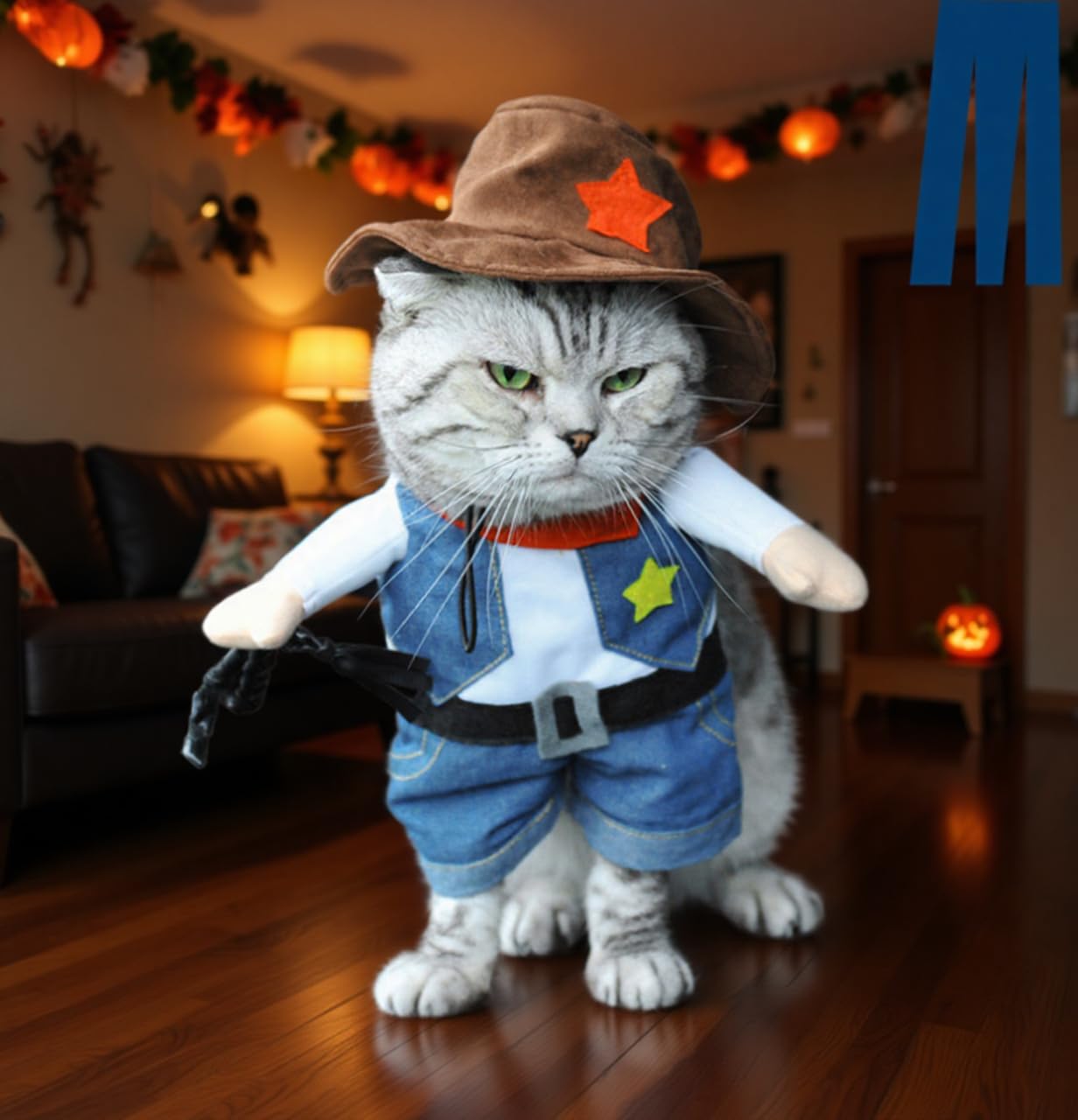Cowboy Uniform Dog Cat Costume - Funny Pet Cowboy Outfit Clothing with Hat for Halloween Christmas Birthday Special Events Costu