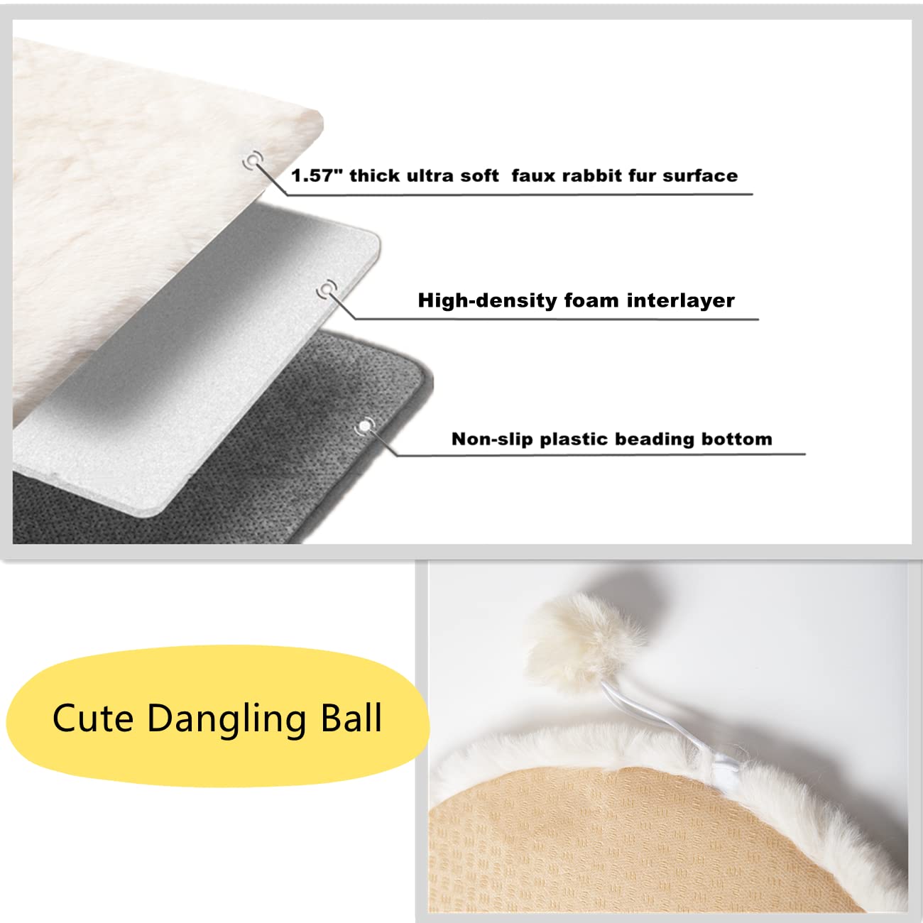 Shengocase 2-Pack 15.7' Square Faux Rabbit Fur Cat Dog Bed Cushion Pad Mat, Cat Tree Tower Replacement Cushion Pad, Pad For Window Perch, Cat Dog Carrier House Cage Crate Kennel Furniture