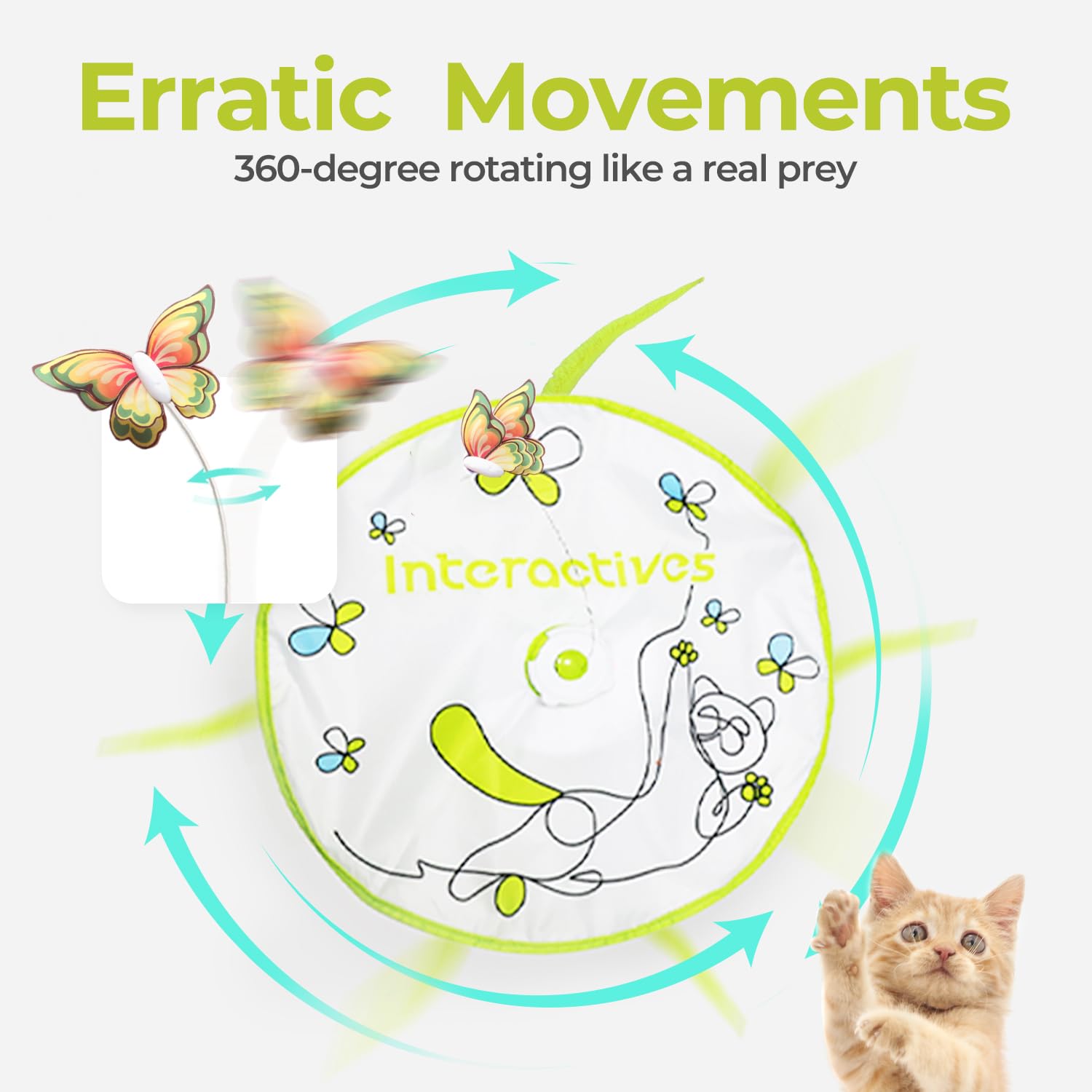 All For Paws 2 In 1 Cat Wand Toy - Hide-N-Seek & Flutter With Butterfly Spinner & Moving Feather For Indoor Cats