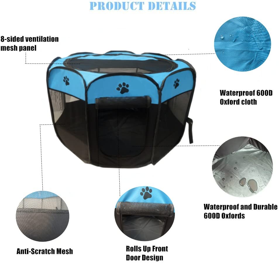 Gommle Portable Pet Playpen For Small Cat Dog Puppy Rabbit,Cat Kitten Playpen Indoor Outdoor With Carrying Case,Waterproof Botto