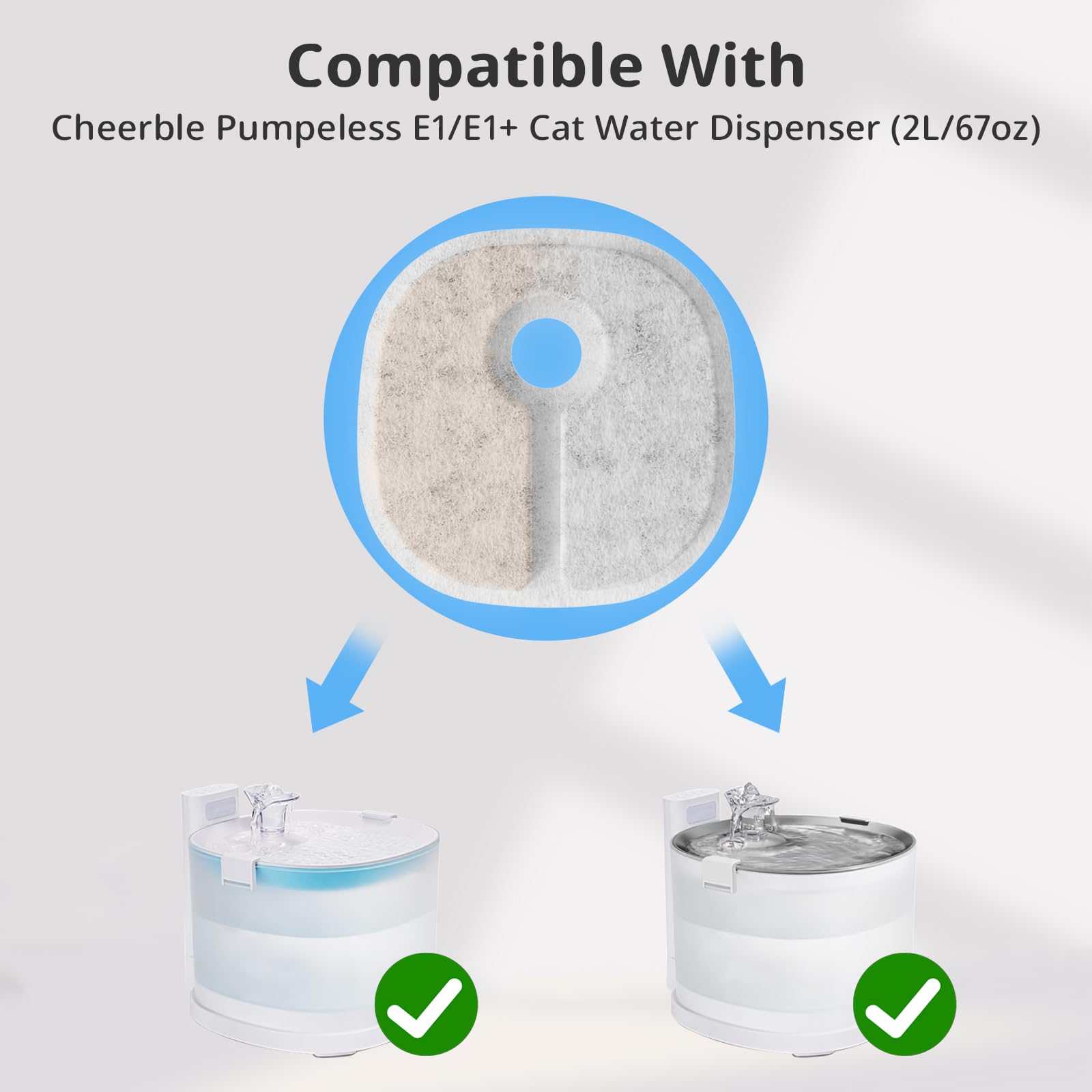 16 Pack Cat Water Fountain Filter Compatible With E1/E1+ Cat Fountain (2L/67Oz), Triple Filtration System Pet Fountain Filter Re