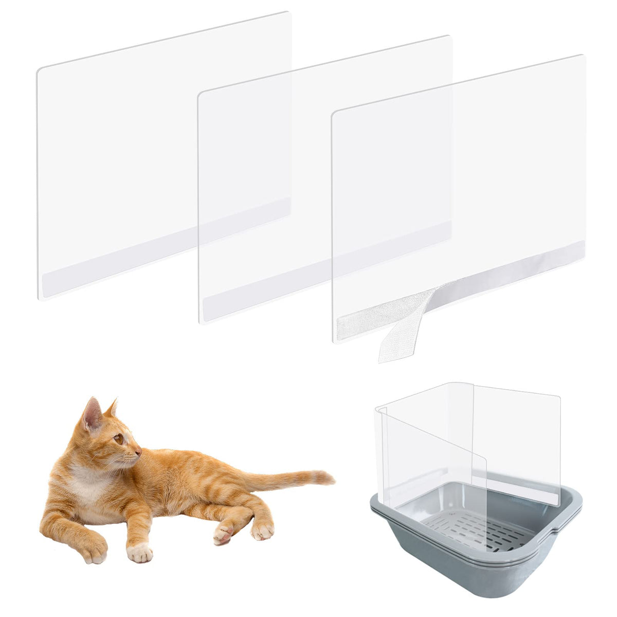3 Pcs Cat Litter Box Splash Guard Pee Shields - Anti-Splashing Reusable High Sided Cat Toilet Training Kit For Open Top Litter P