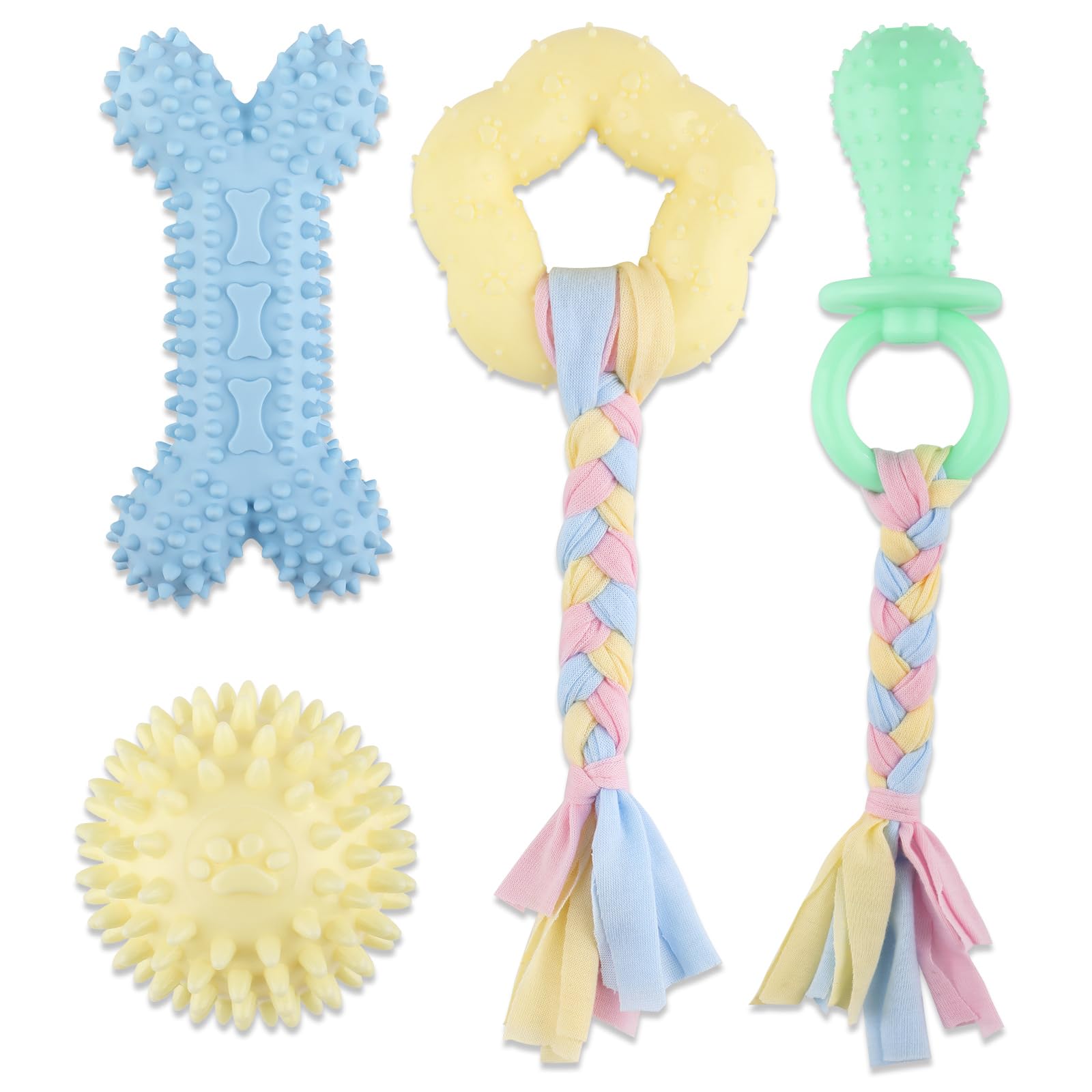 4 Pcs Puppy Chew Toys For Teething, Small Dog Chew Toys, Soft Rubber & Cotton Rope, Interactive, Teething Ring, Dog Toys Set (St