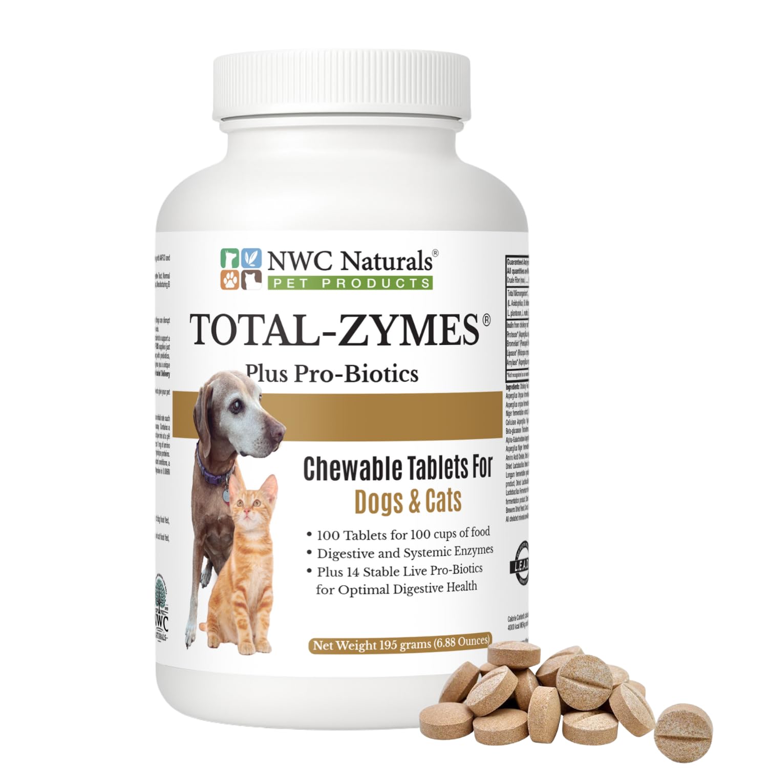 NWC Naturals Total-Zymes Plus Vegetarian Digestive Enzymes for Dogs & Cats, Supports a Healthy Digestive Tract & Immune System, 
