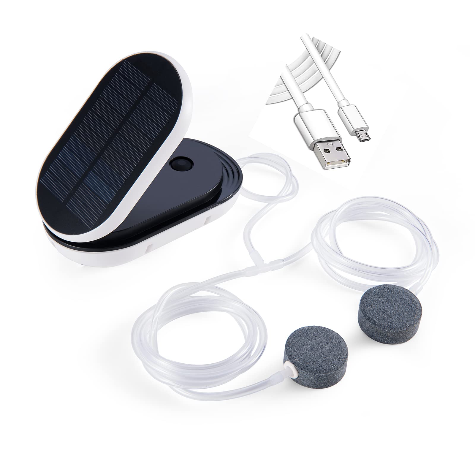 Lewisia Solar Air Pump Kit USB Aquarium Fish Tank Air Pump with Air Hoses Bubble Stones Clip 3 Working Modes Pond Aerator Bubble