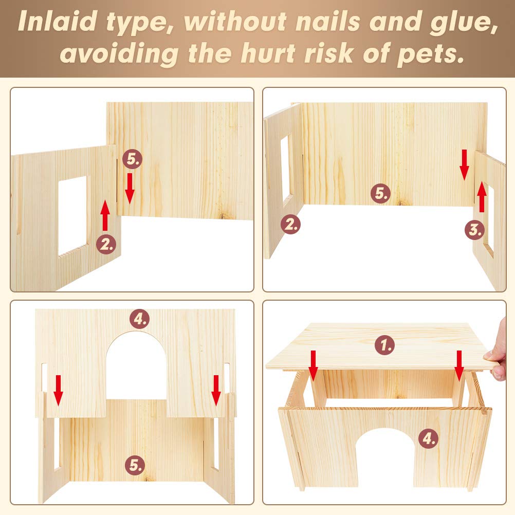 Pawchie Wooden Hut For Guinea Pig With Windows - Detachable And Large Size Wood House, Suitable For Guinea Gigs, Hamsters, Chinchillas And Other Small Animals Hideout