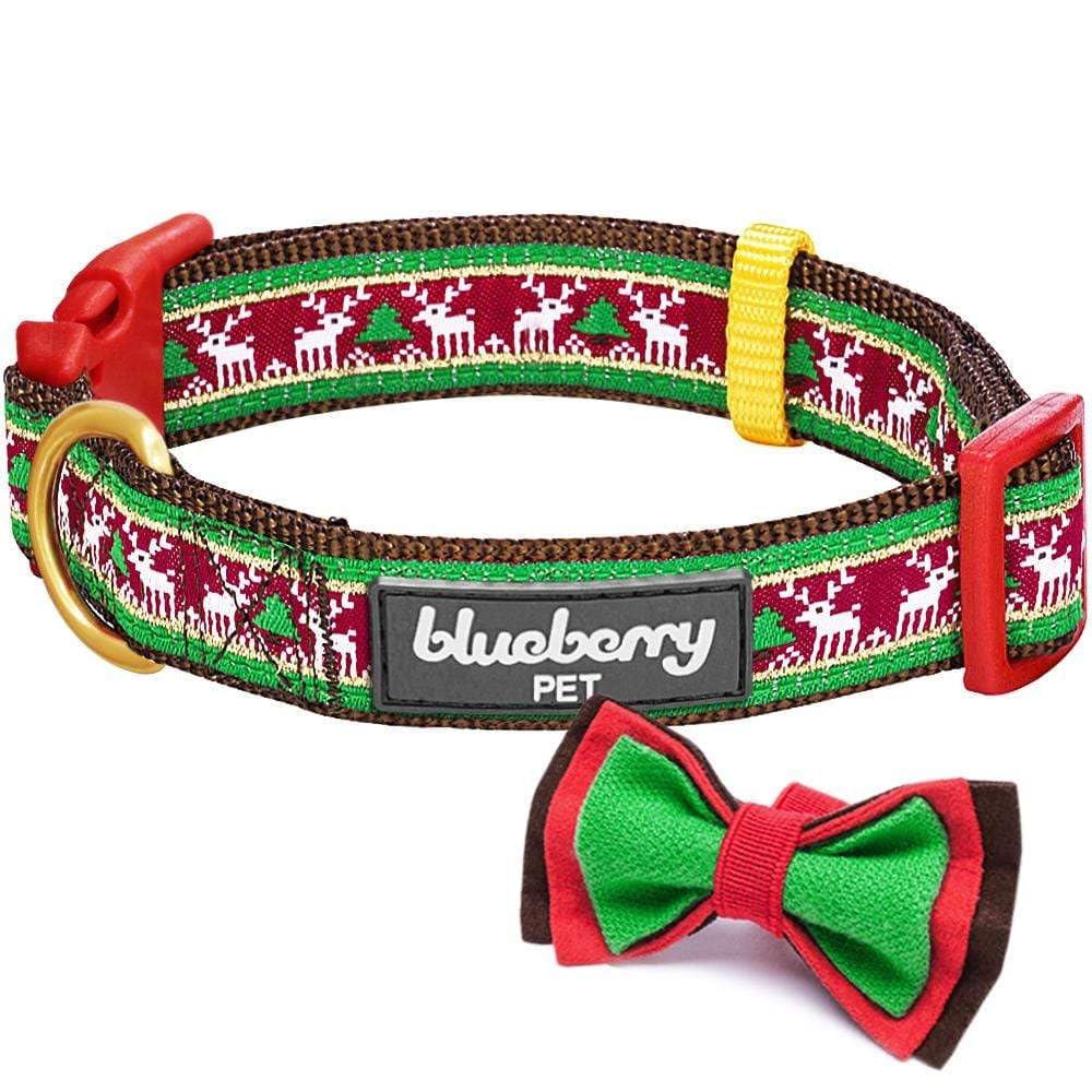 Blueberry Pet 4 Patterns Christmas Santa Claus'S Reindeer Adjustable Dog Collar With Detachable Bow Tie, Small, Neck 12'-16'