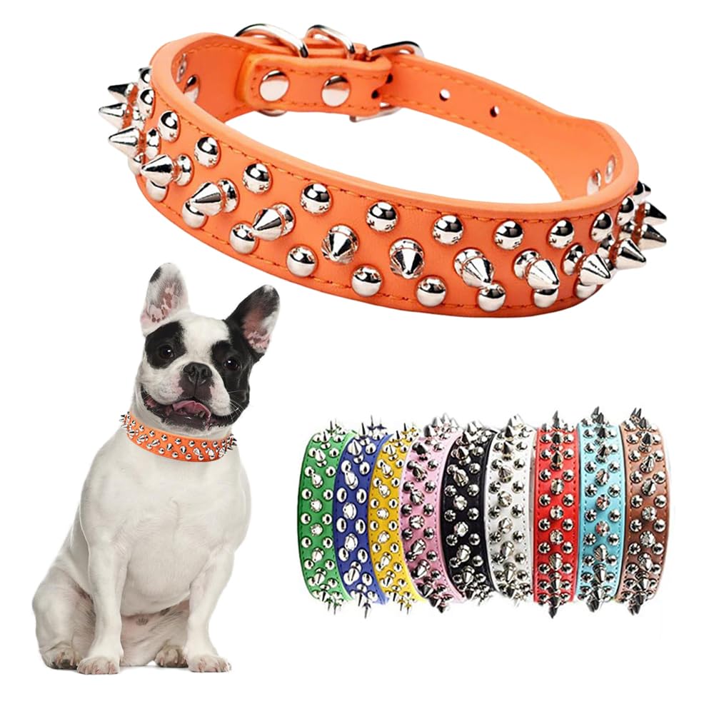 Orange Dog Spike Collars,Mushroom Rivet Spike Puppy Collars Girls Boys Leather Studded Cat Collar Adjustable Metal Buckle Durabl